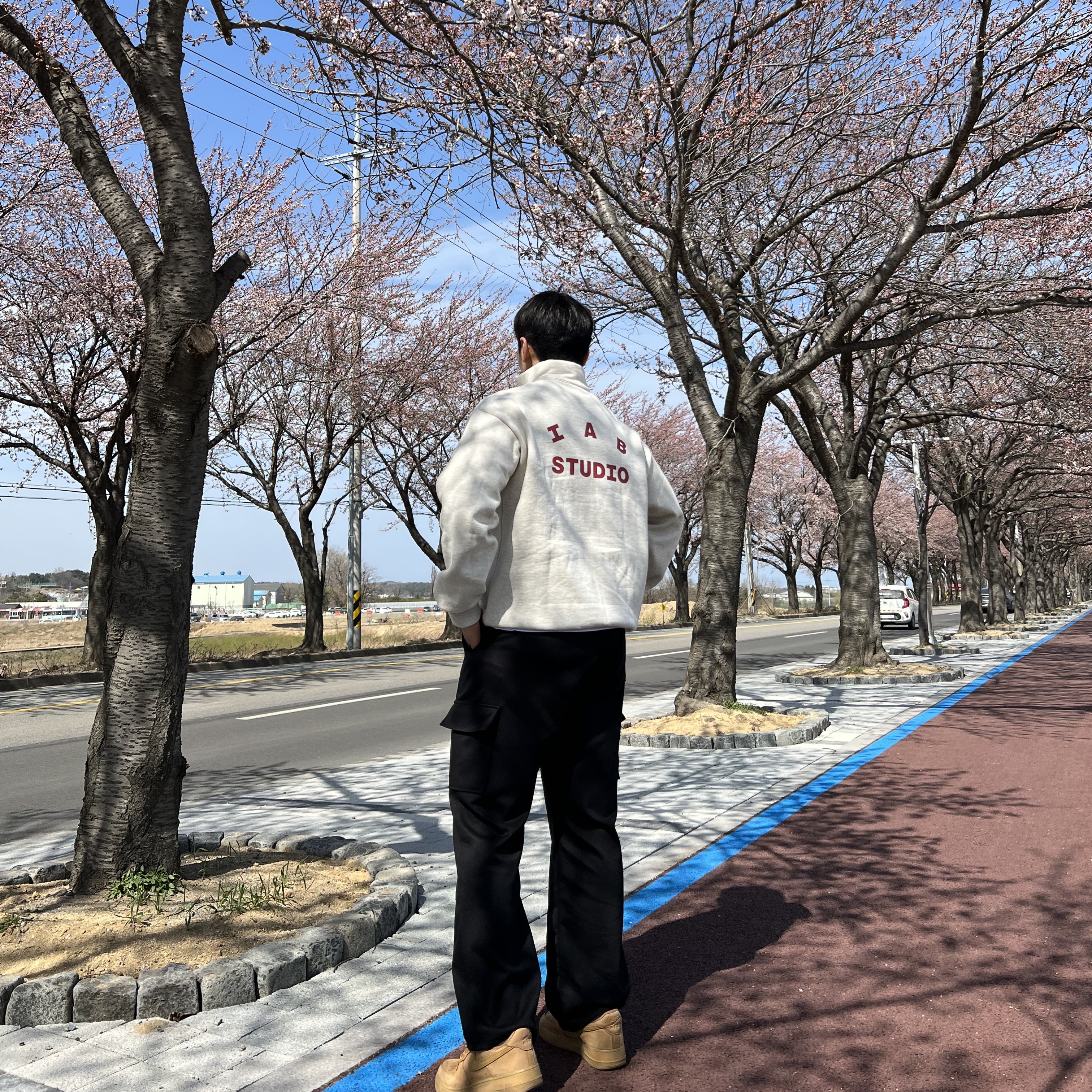 IAB Studio Half Zip-Up Oatmeal Burgundy, Nike Air Force 1 '07 WB Flax 착용 스타일