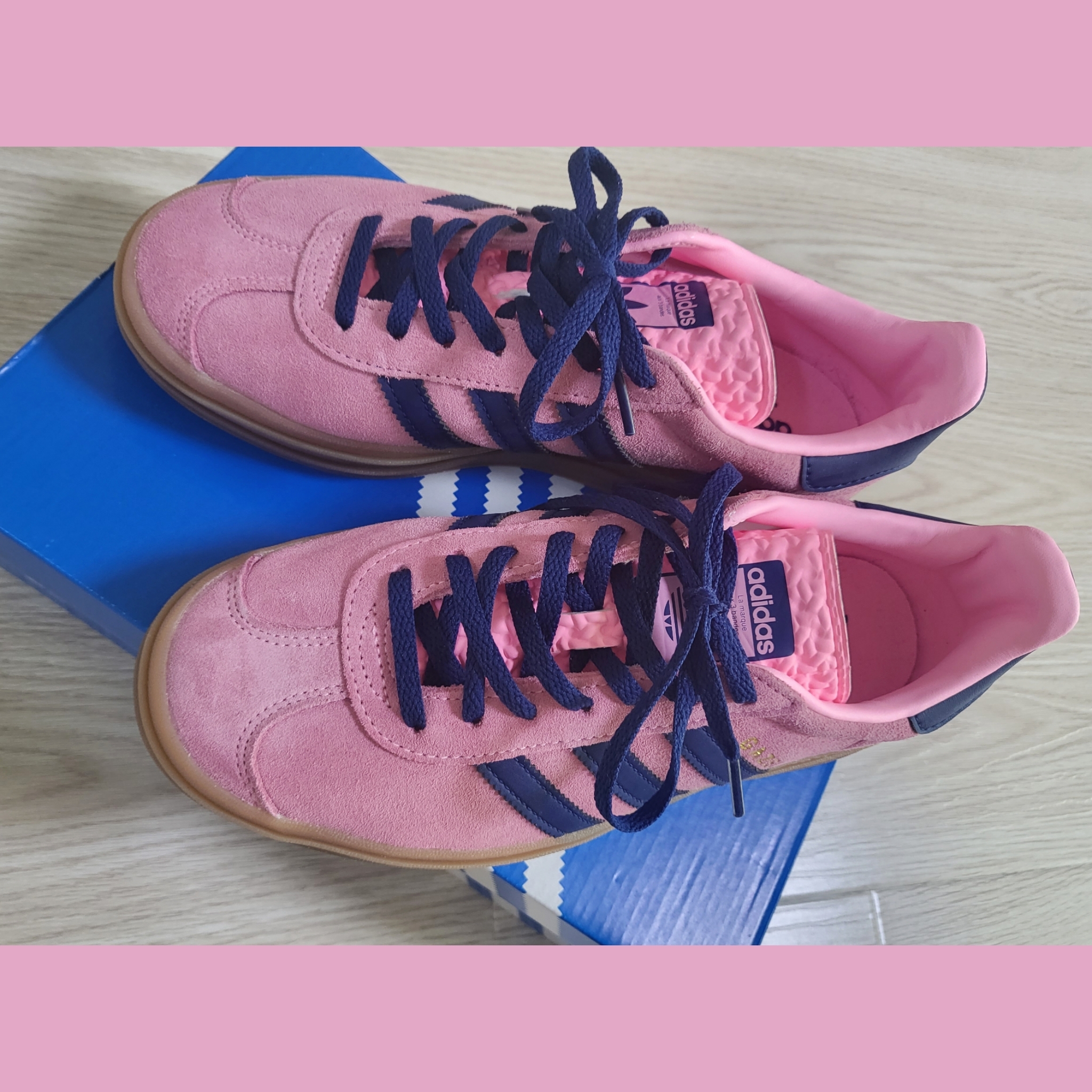 (W) Adidas Gazelle Bold Pink Glow Victory Blue 착용 스타일 - 2
