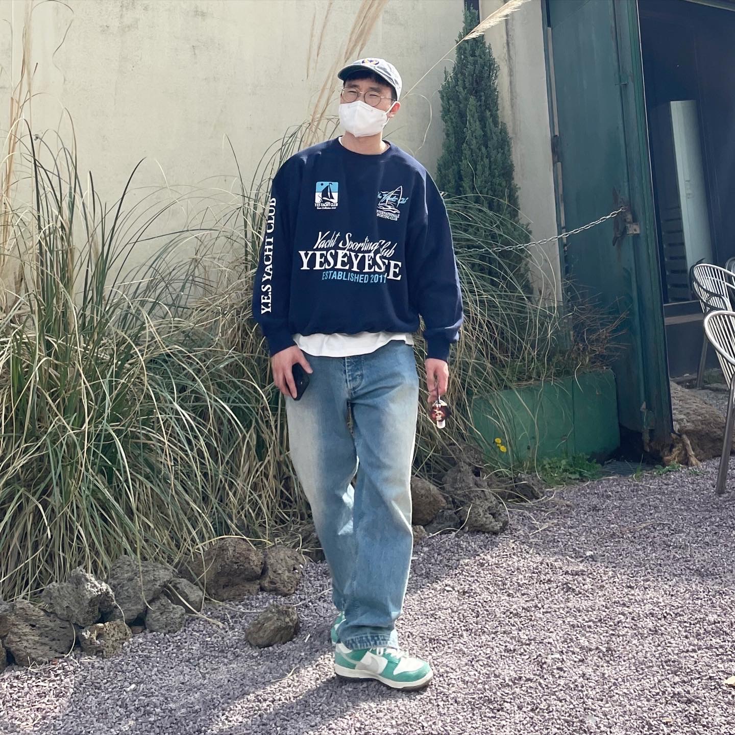 Nike x Kasina Dunk Low Road Sign - Kasina Exclusive, Double RL Garment Dyeing Twill Ball Cap Blue 착용 스타일 - 1