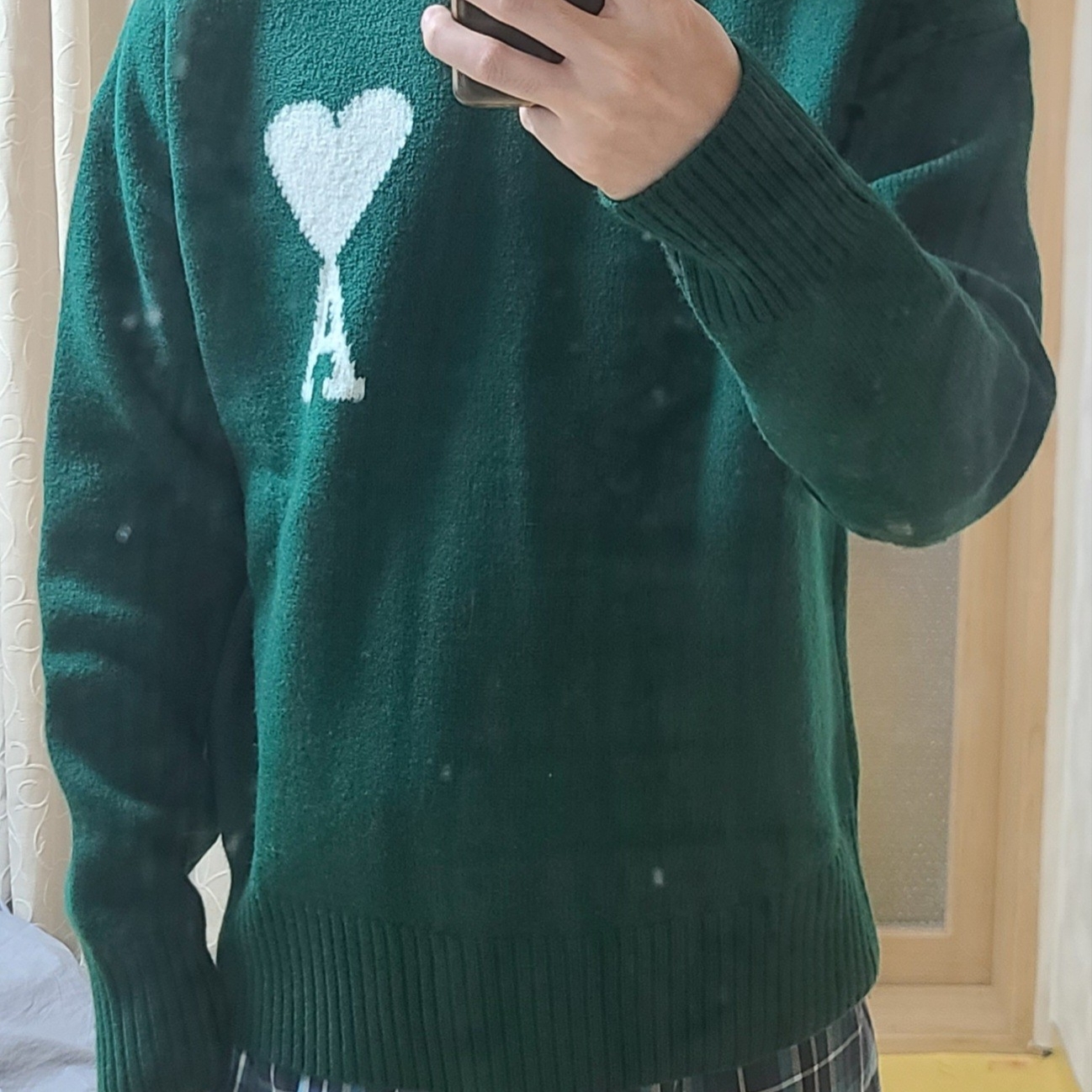 AMI de Coeur Oversize Intarsia Sweater Green - 21FW 착용 스타일