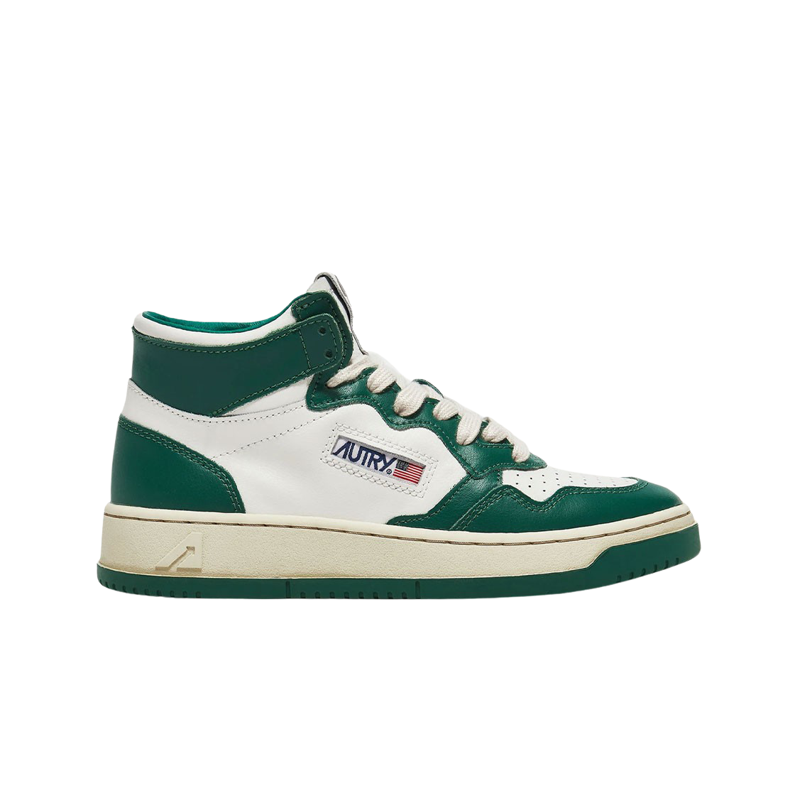 (W) 오트리 메달리스트 미드 레더 스니커즈 그린 화이트((W) Autry Medalist Mid Leather Sneakers Green White)