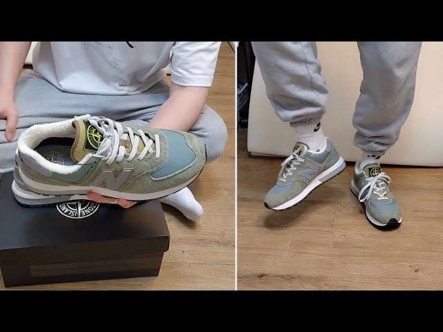 New Balance x Stone Island 574 Legacy Green 착용 스타일
