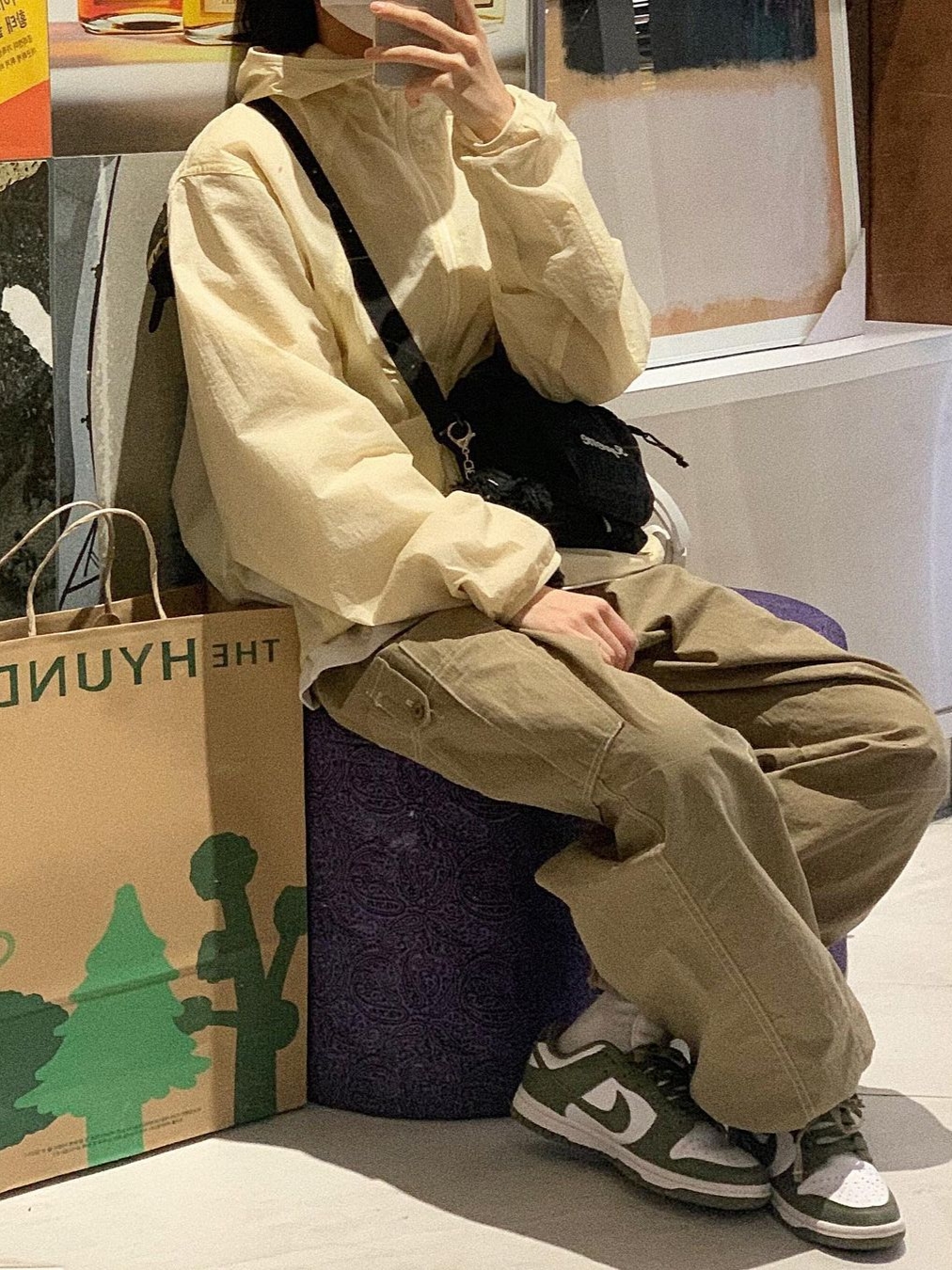 Art Of Field Back Printed Packable Jacket Light Yellow, Supreme Shoulder Bag Black - 19SS 착용 스타일 - 1