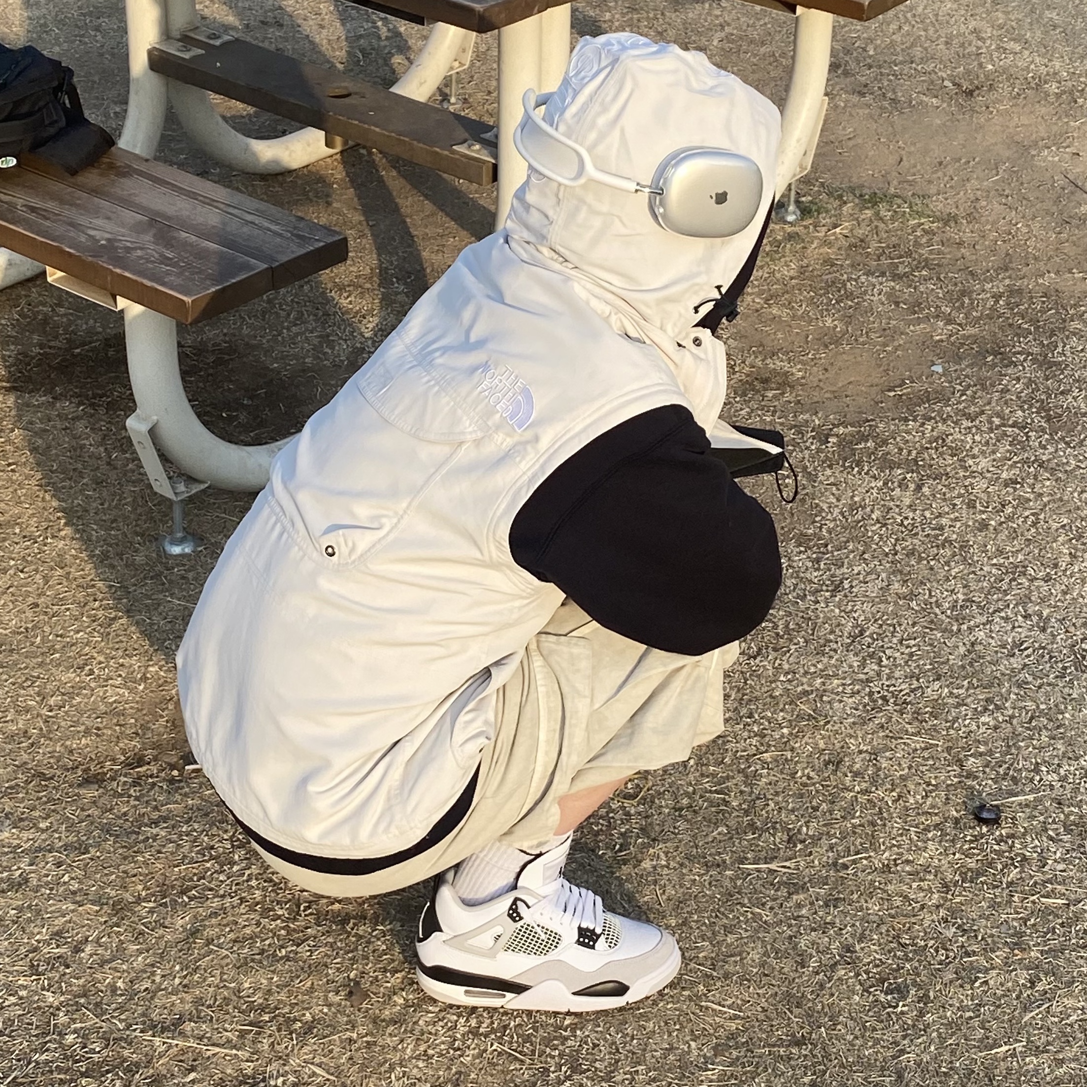 Supreme x The North Face Trekking Convertible Jacket Stone - 22SS, Jordan 4 Retro White and Black 착용 스타일