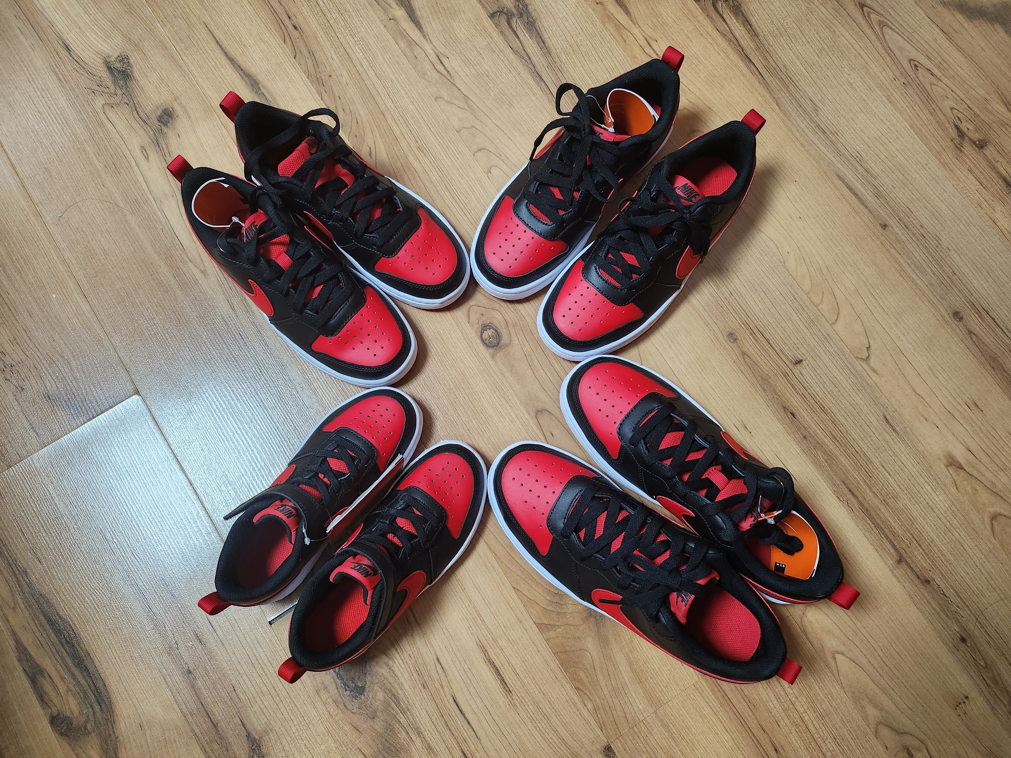 (GS) Nike Court Borough Low 2 Black University Red , (PS) Nike Court Borough Low 2 Bred 착용 스타일 - 3