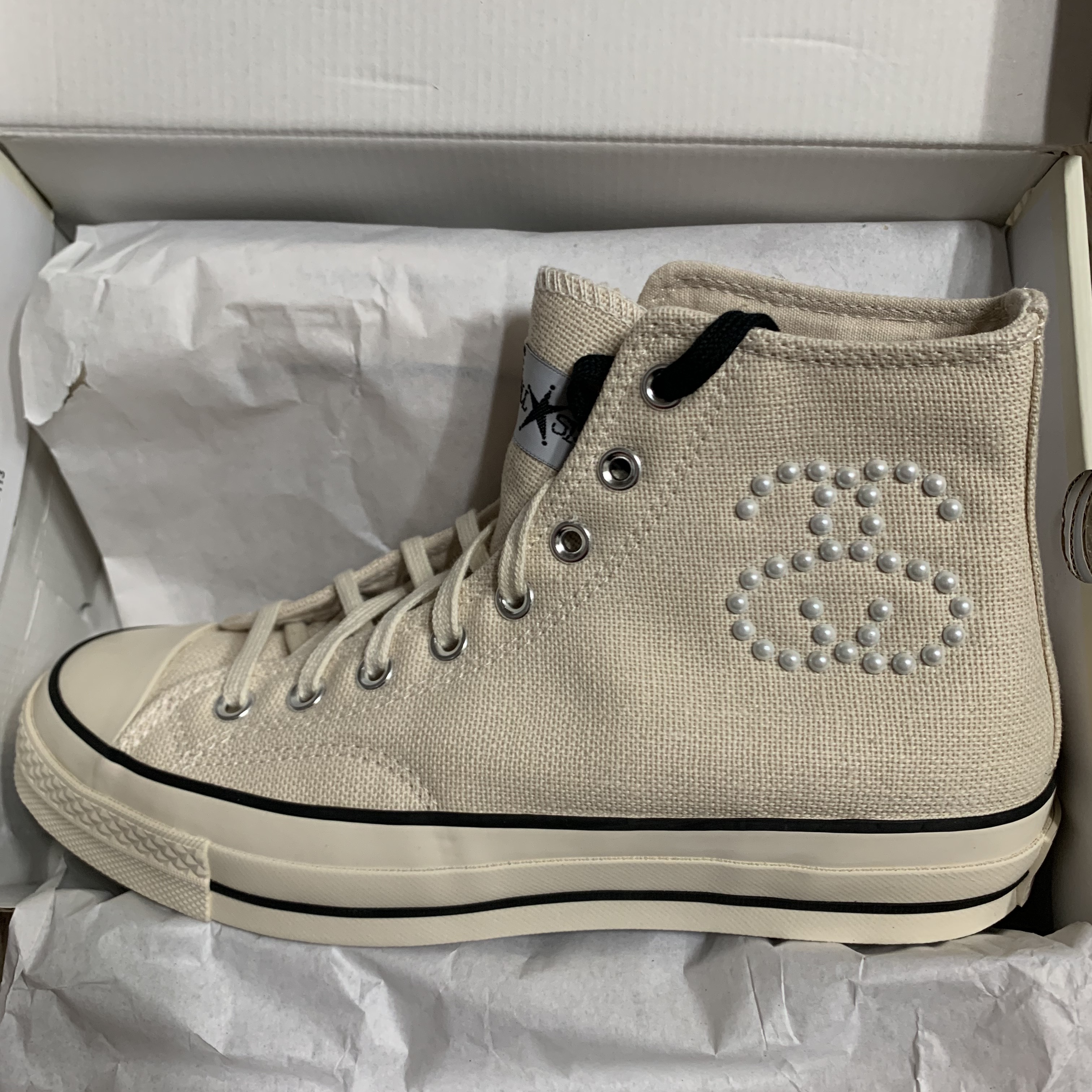 Converse x Stussy Chuck 70 High Natural Ivory 착용 스타일 - 1