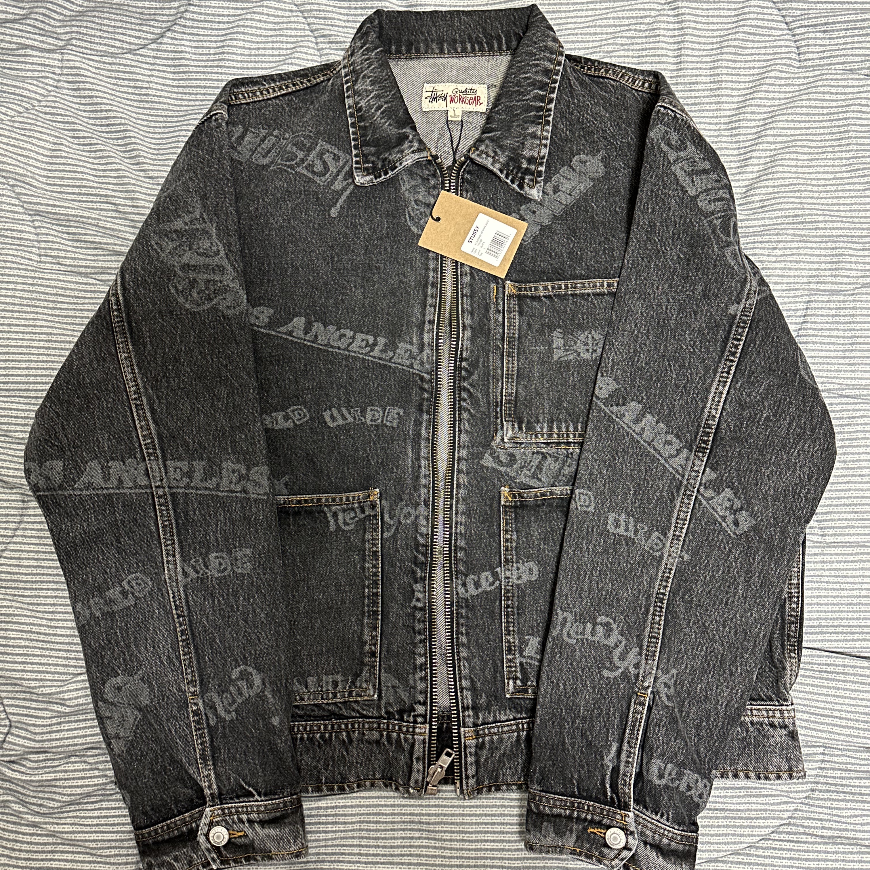 Stussy Worldwide Zip Work Jacket Black 착용 스타일 - 2