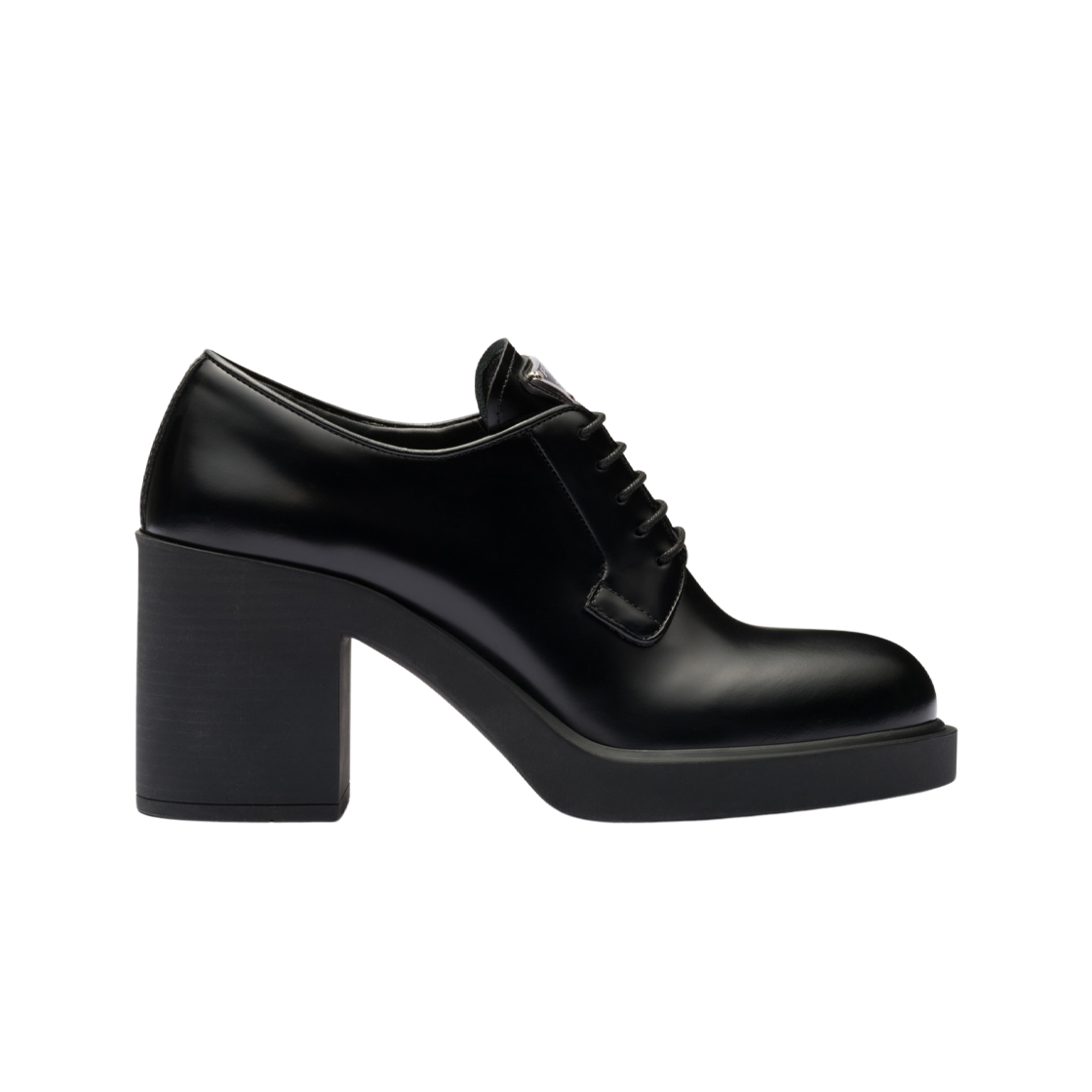 (W) 프라다 힐드 브러쉬드 레더 레이스업 슈즈 블랙((W) Prada Heeled Brushed Leather Lace-Up Shoes Black) - 1