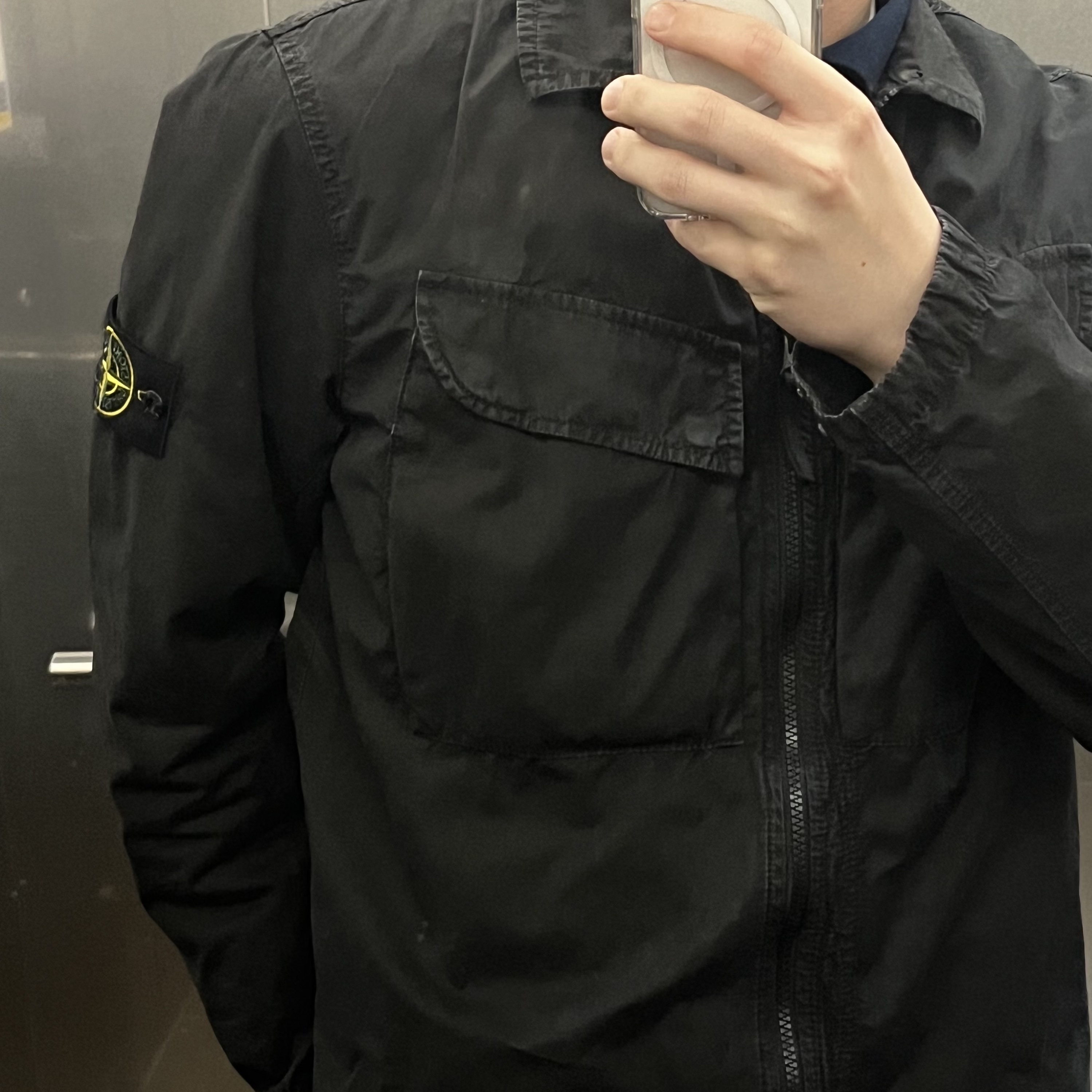 Stone Island 101WN Brushed Cotton Canvas T.CO+OLD Overshirt Black - 22FW 착용 스타일