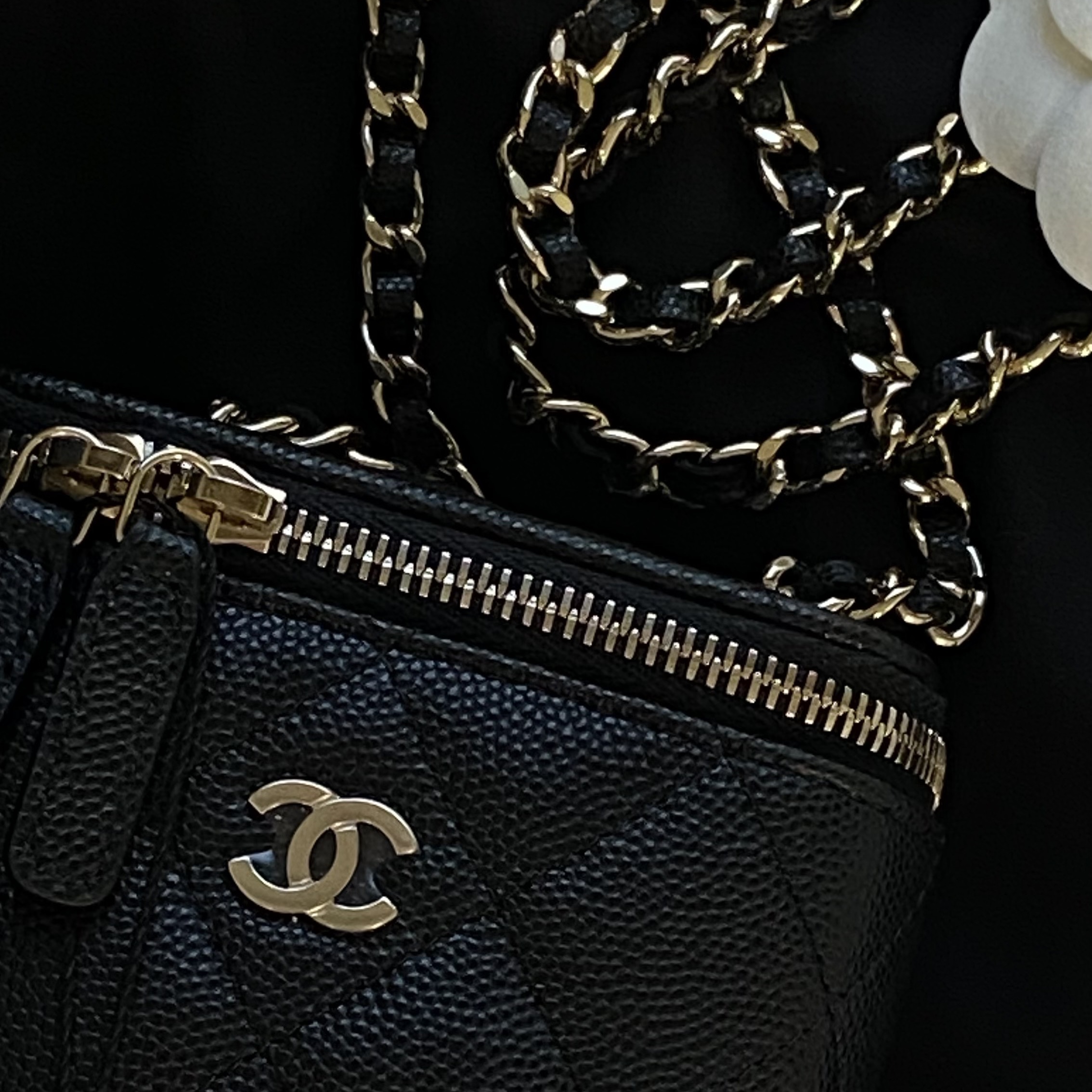 Chanel Small Classic Vanity with Chain Grained Calfskin & Gold Black (Inside Mirror) 착용 스타일