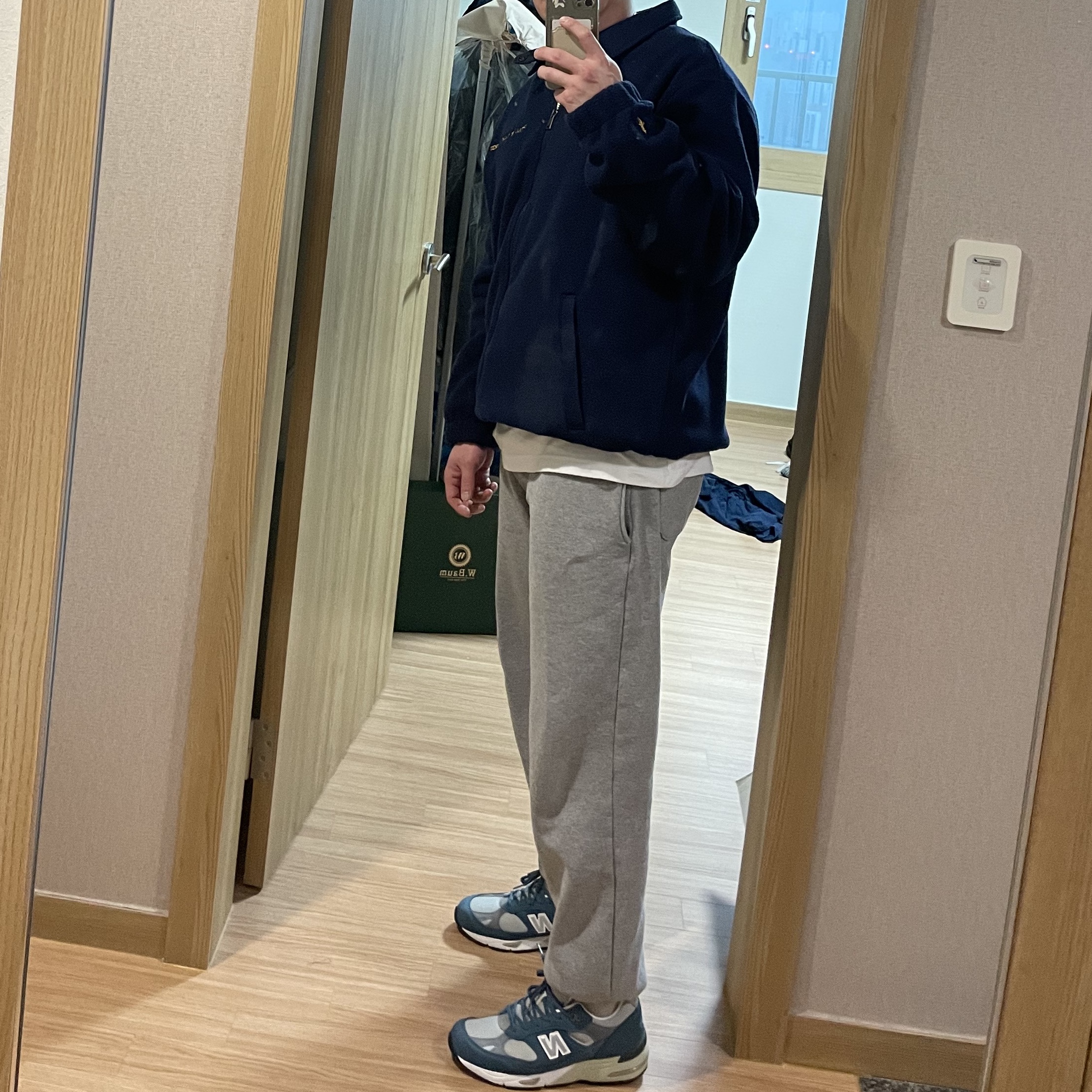 New Balance 991 Made in UK Blue Grey 착용 스타일 - 2