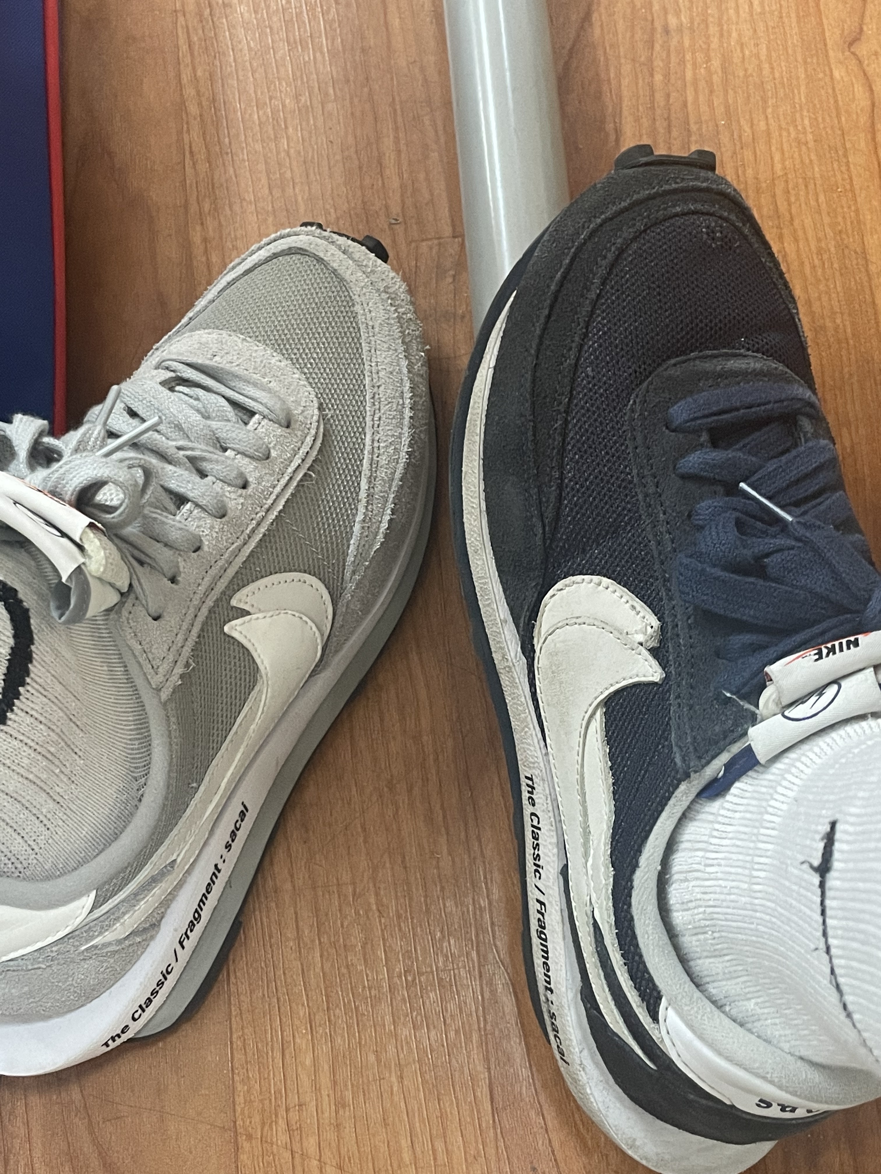 Nike x Sacai x Fragment LDWaffle Light Smoke Grey, Nike x Sacai x Fragment LDWaffle Blackened Blue 착용 스타일