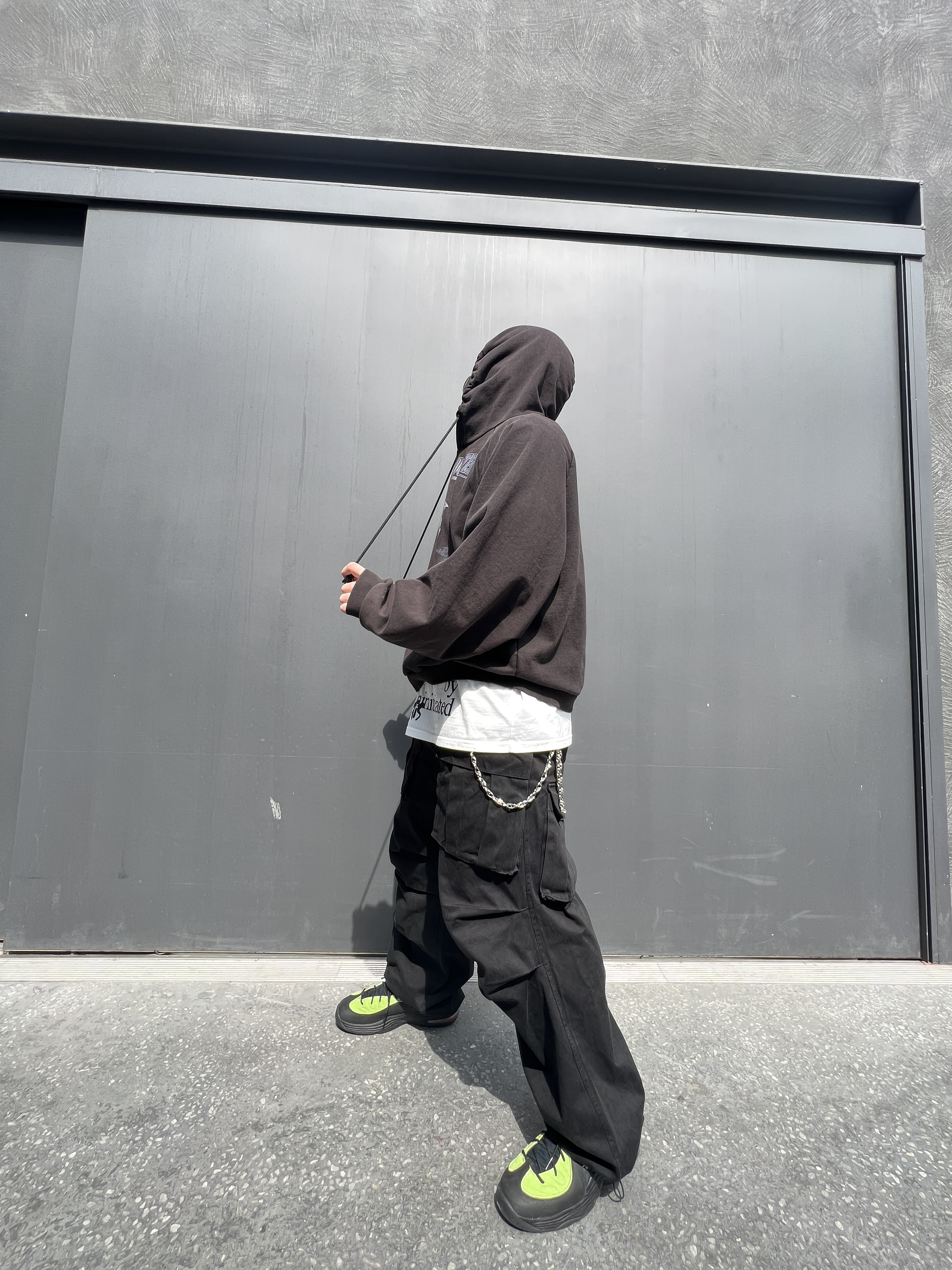 Project G/R Mind Slaughter Vintage Washeed Hoodie Black, Nike x Stussy Air Penny II Vivid Green and Black 착용 스타일 - 3