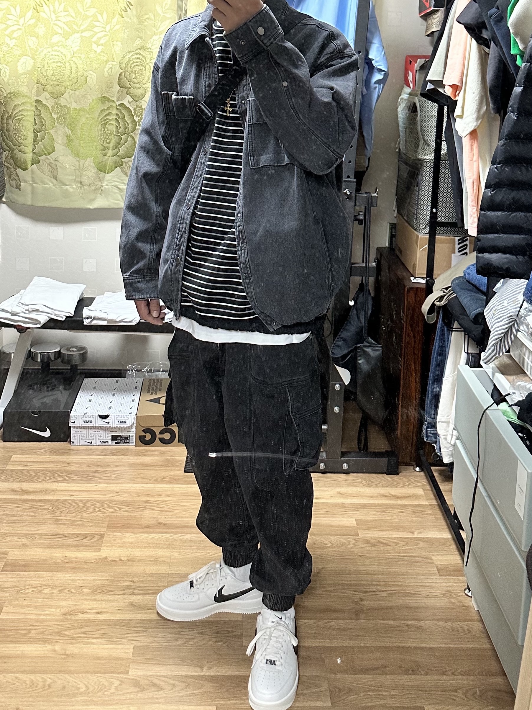 Nike x Ambush Air Force 1 Low SP Phantom, Porter Tanker Shoulder Bag S Black 착용 스타일