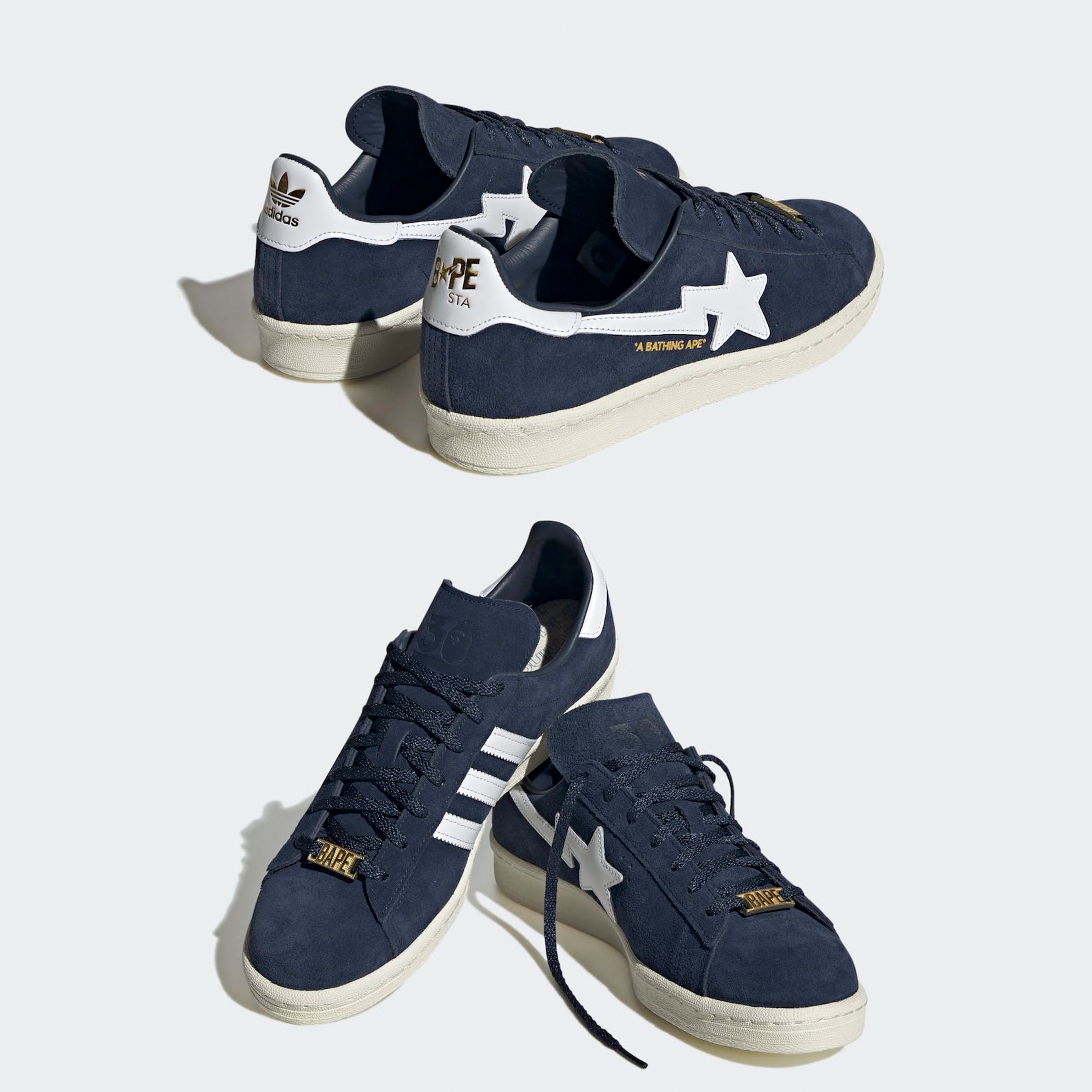 Adidas x BAPE Campus 80s Collegiate Navy 착용 스타일 - 2