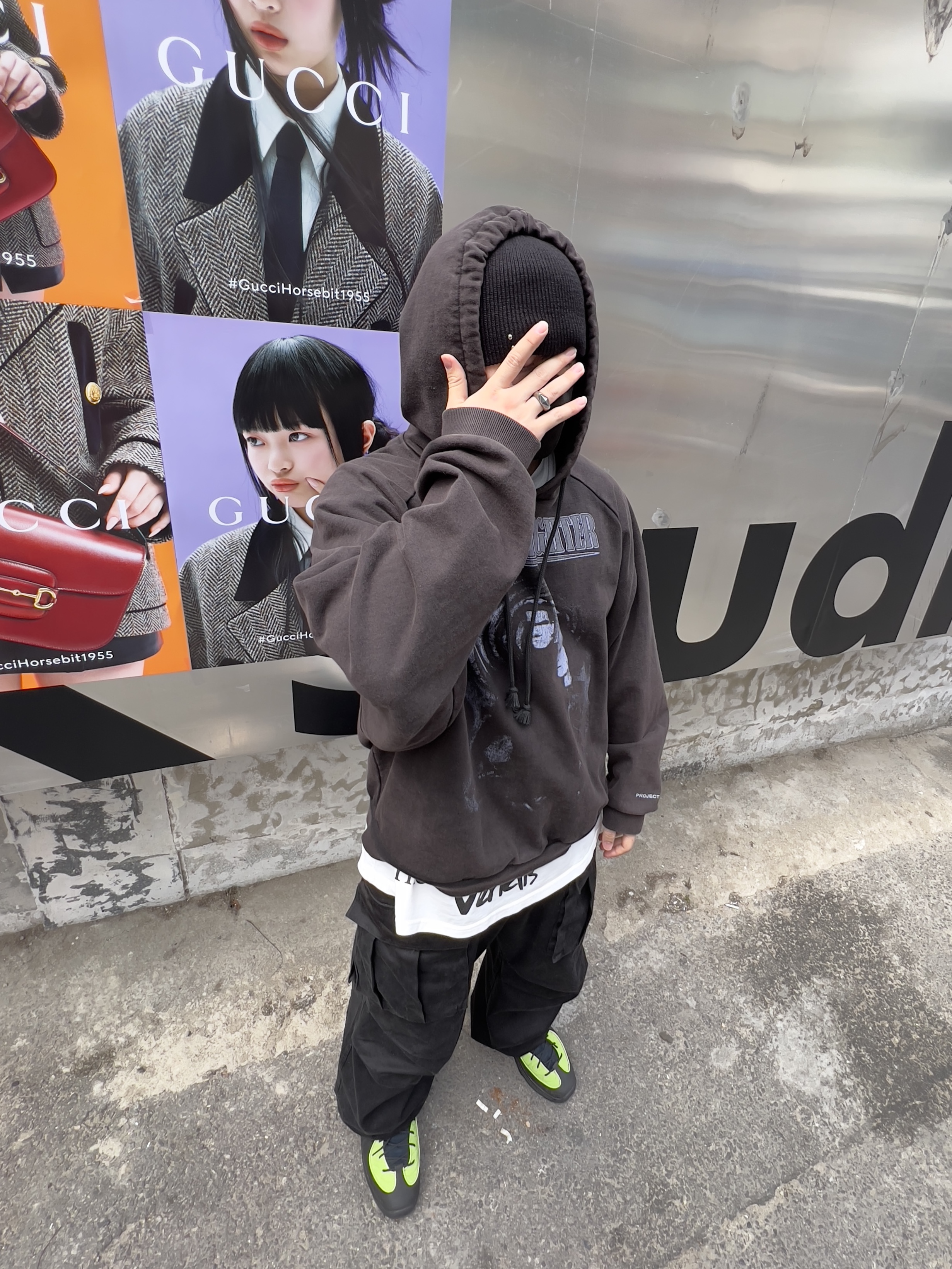 Project G/R Mind Slaughter Vintage Washeed Hoodie Black, Nike x Stussy Air Penny II Vivid Green and Black 착용 스타일 - 5