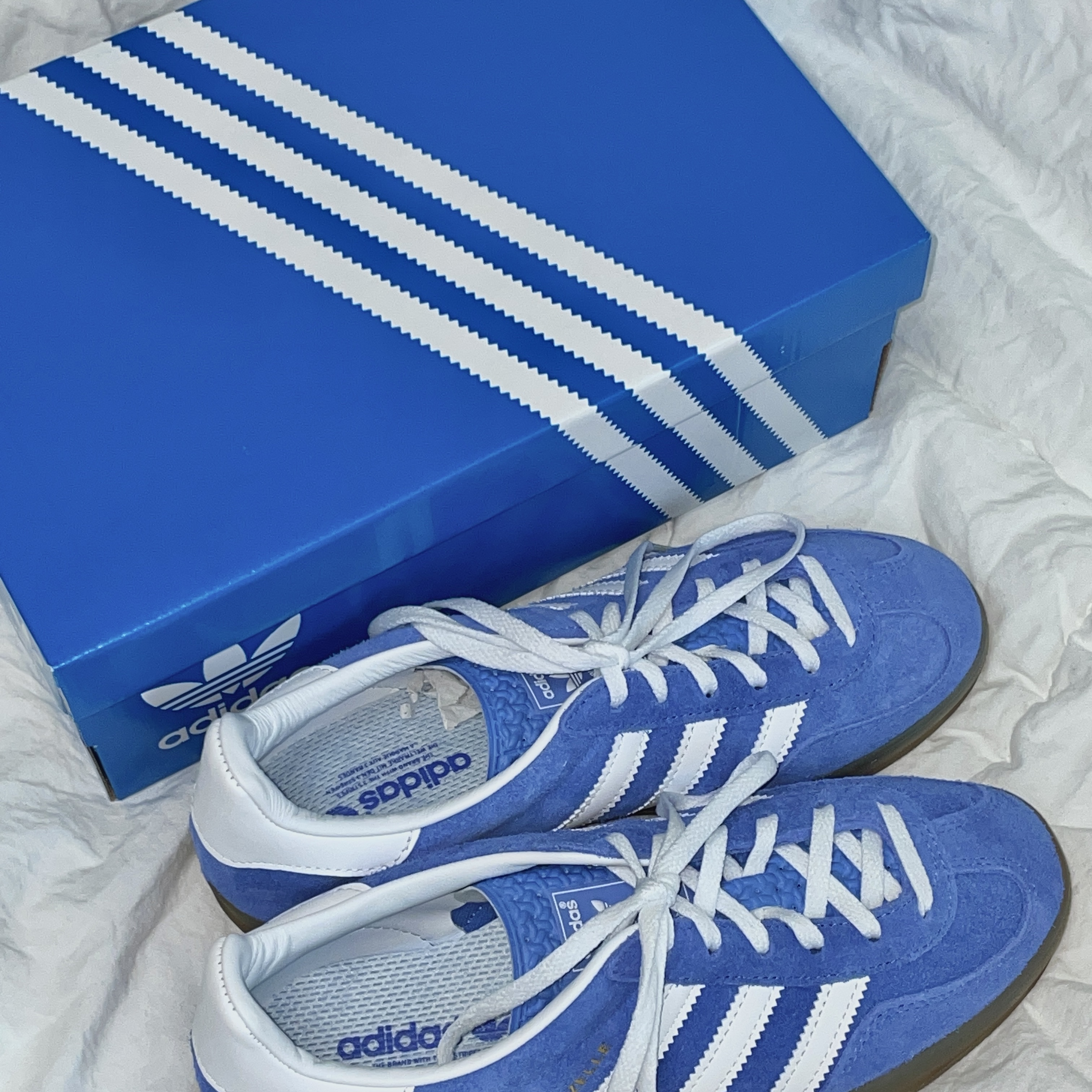 (W) Adidas Gazelle Indoor Blue Fusion Cloud White 착용 스타일 - 1