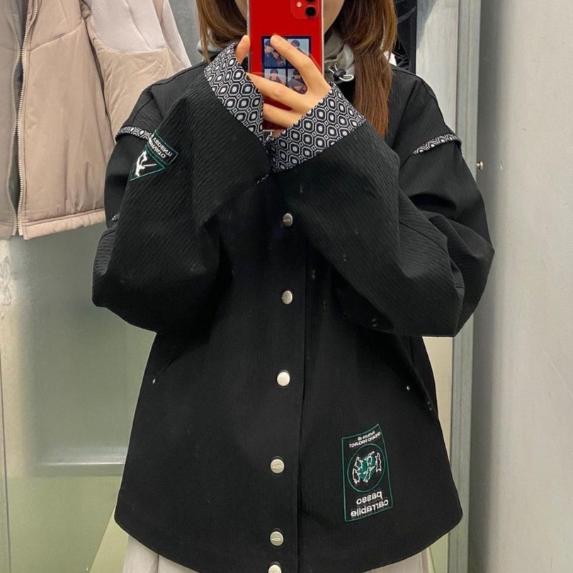 Opening Project Black Edition Varsity Jacket Black 착용 스타일 - 2