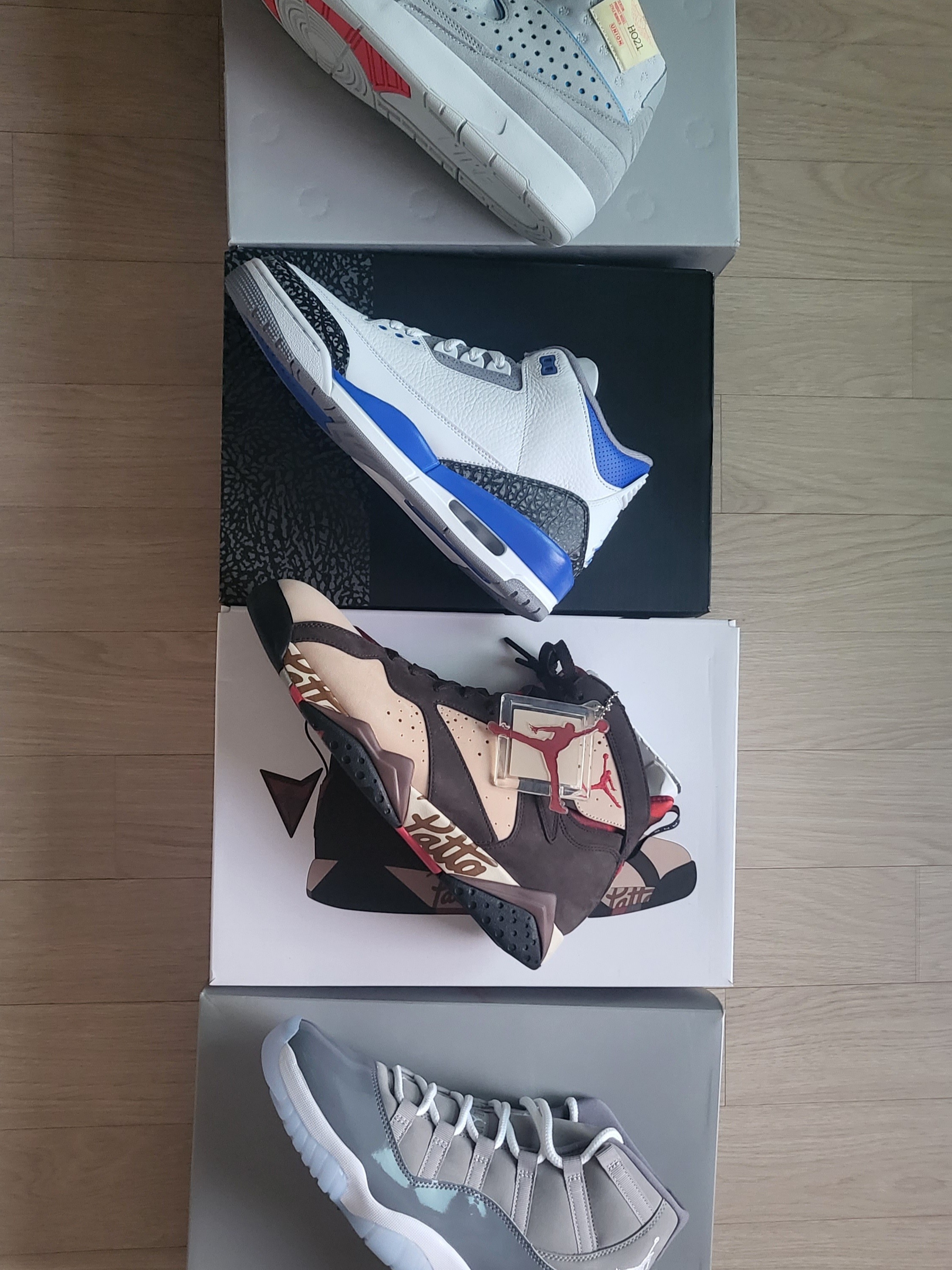 Jordan 2 x Union Retro SP Grey Fog, Jordan 3 Retro Racer Blue 착용 스타일