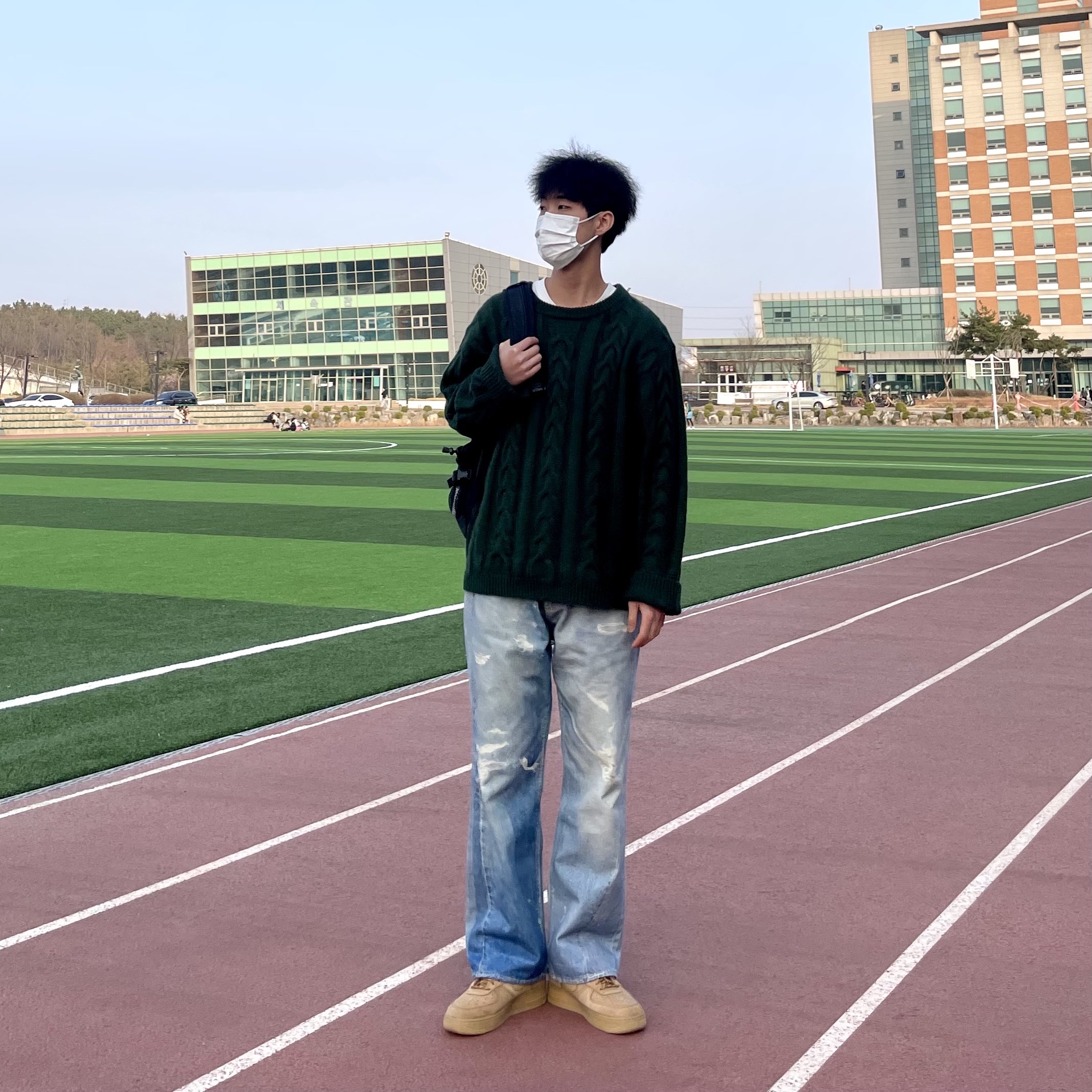 Our Legacy Third Cut Digital Denim Print, Nike Air Force 1 '07 WB Flax 착용 스타일 - 3