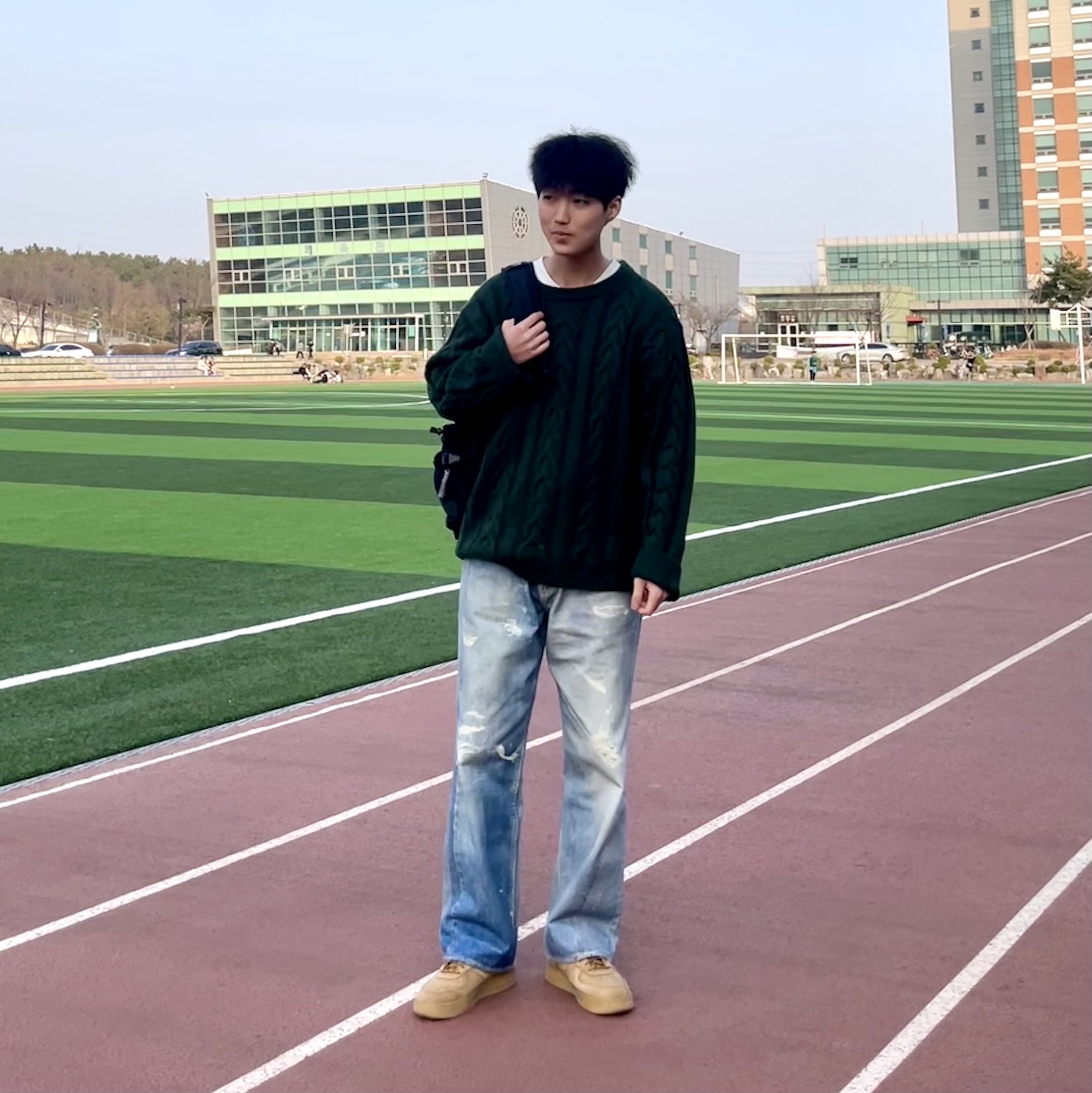 Our Legacy Third Cut Digital Denim Print, Nike Air Force 1 '07 WB Flax 착용 스타일 - 2