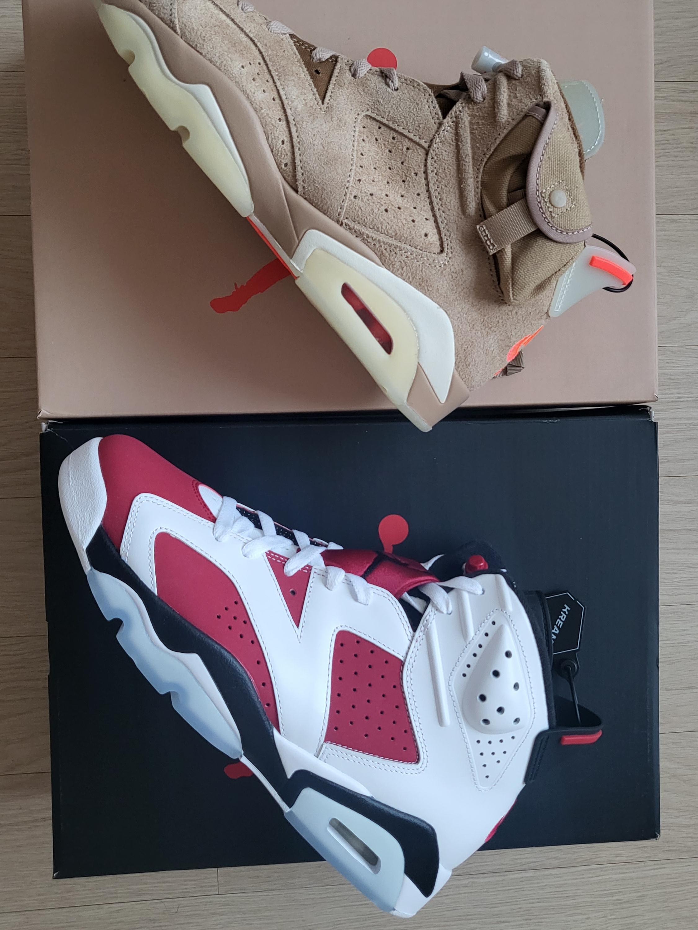 Jordan 6 x Travis Scott Retro SP British Khaki, Jordan 6 Retro Carmine 2021 착용 스타일