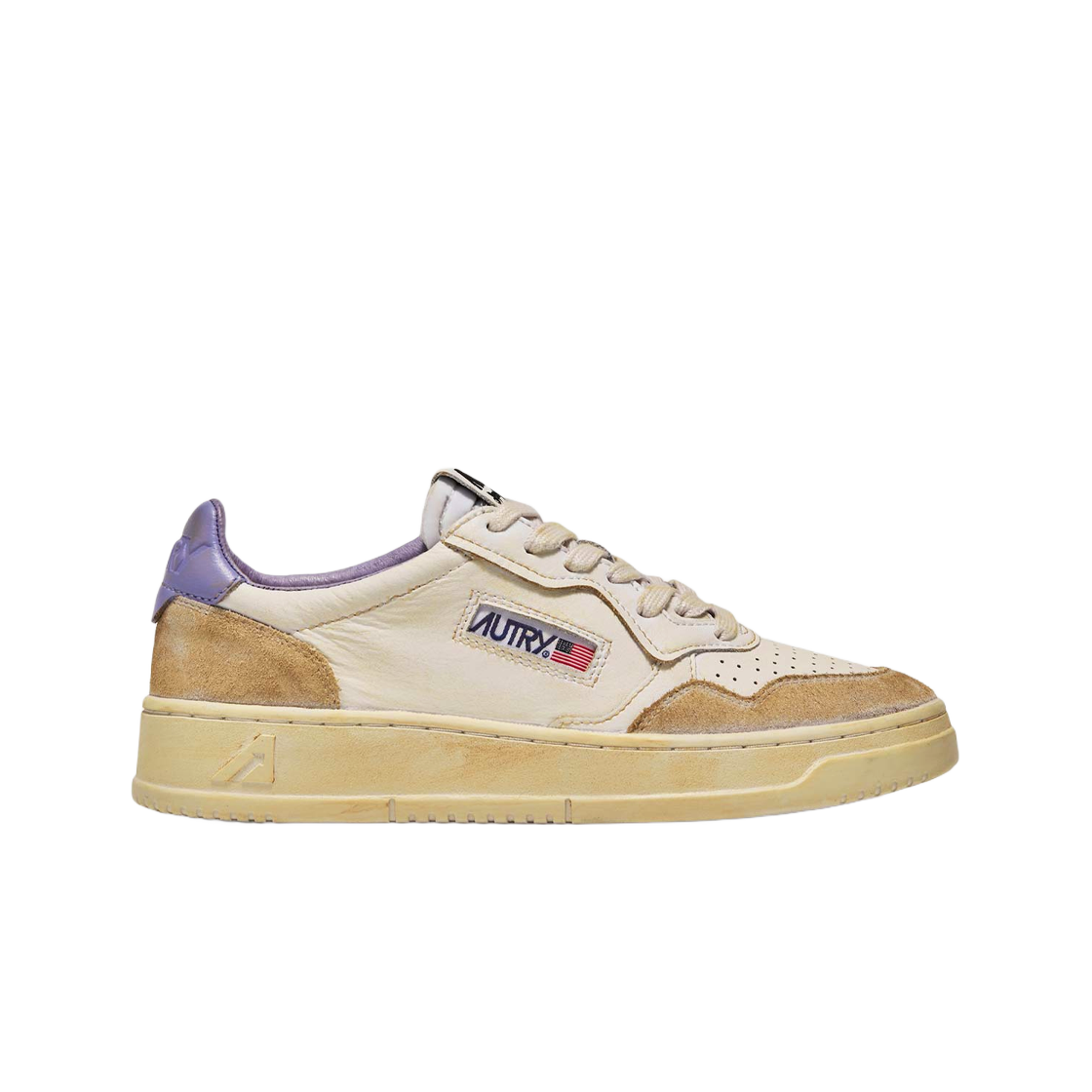 (W) 오트리 슈퍼 빈티지 메달리스트 로우 레더 스니커즈 화이트 라벤더((W) Autry Super Vintage Medalist Low Leather Sneakers White Lavender) - 1