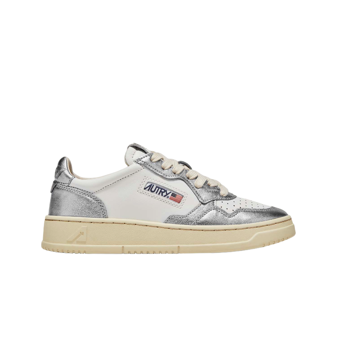 (W) 오트리 메달리스트 로우 레더 스니커즈 화이트 실버((W) Autry Medalist Low Leather Sneakers White Silver)
