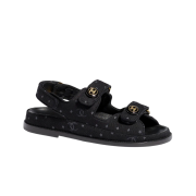 (W) Chanel Sandals Printed Denim & Black