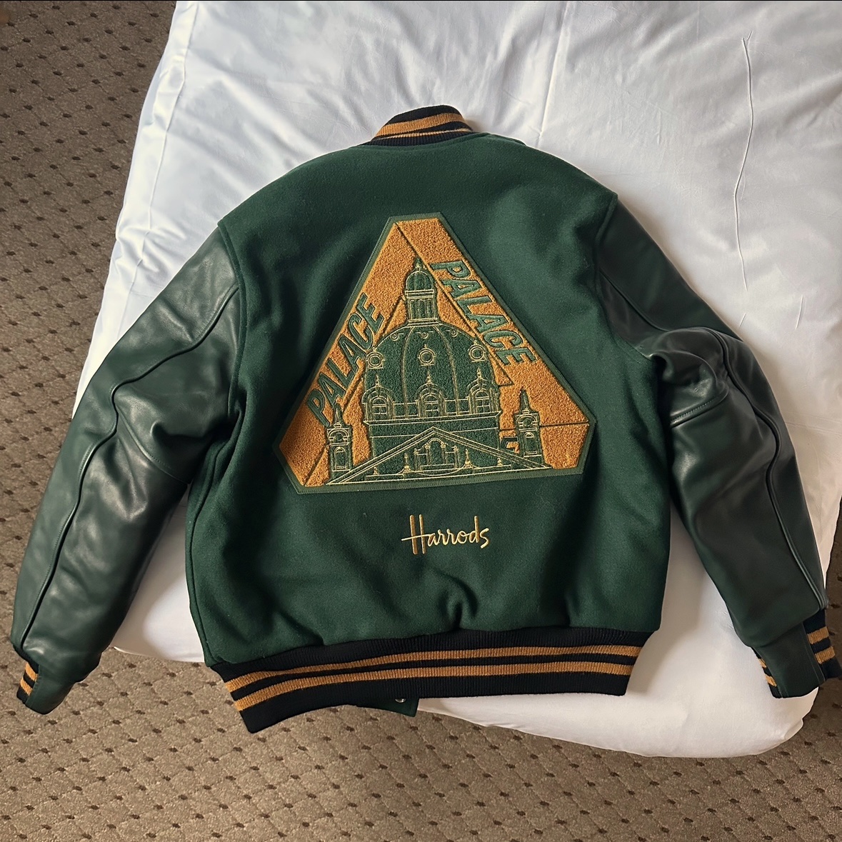 Palace x Harrods x Golden Bear Varsity Jacket Green - 21FW 착용 스타일