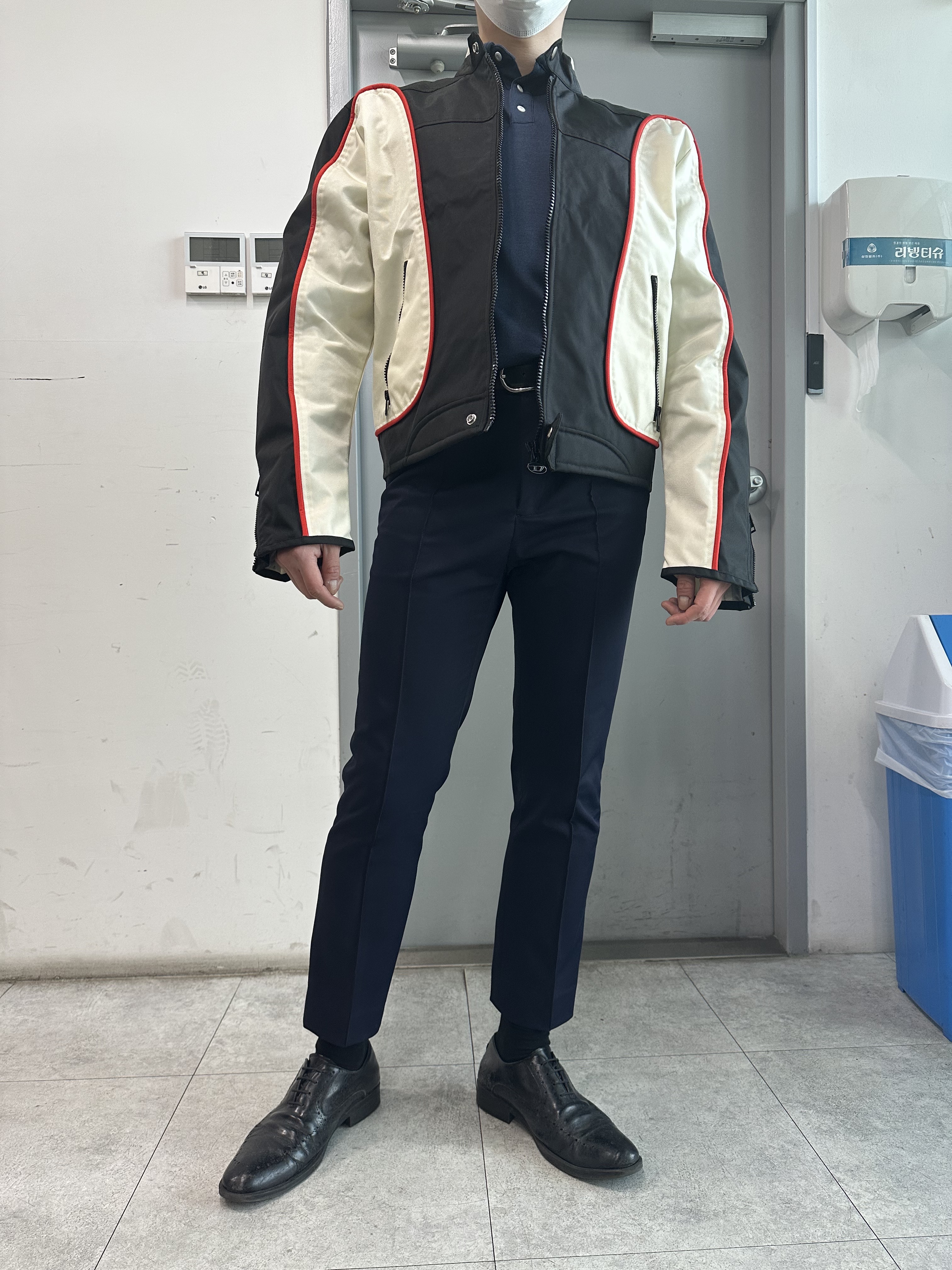 Diesel J-Blink Biker Jacket in Colour-Block Nylon Black White 착용 스타일 - 1