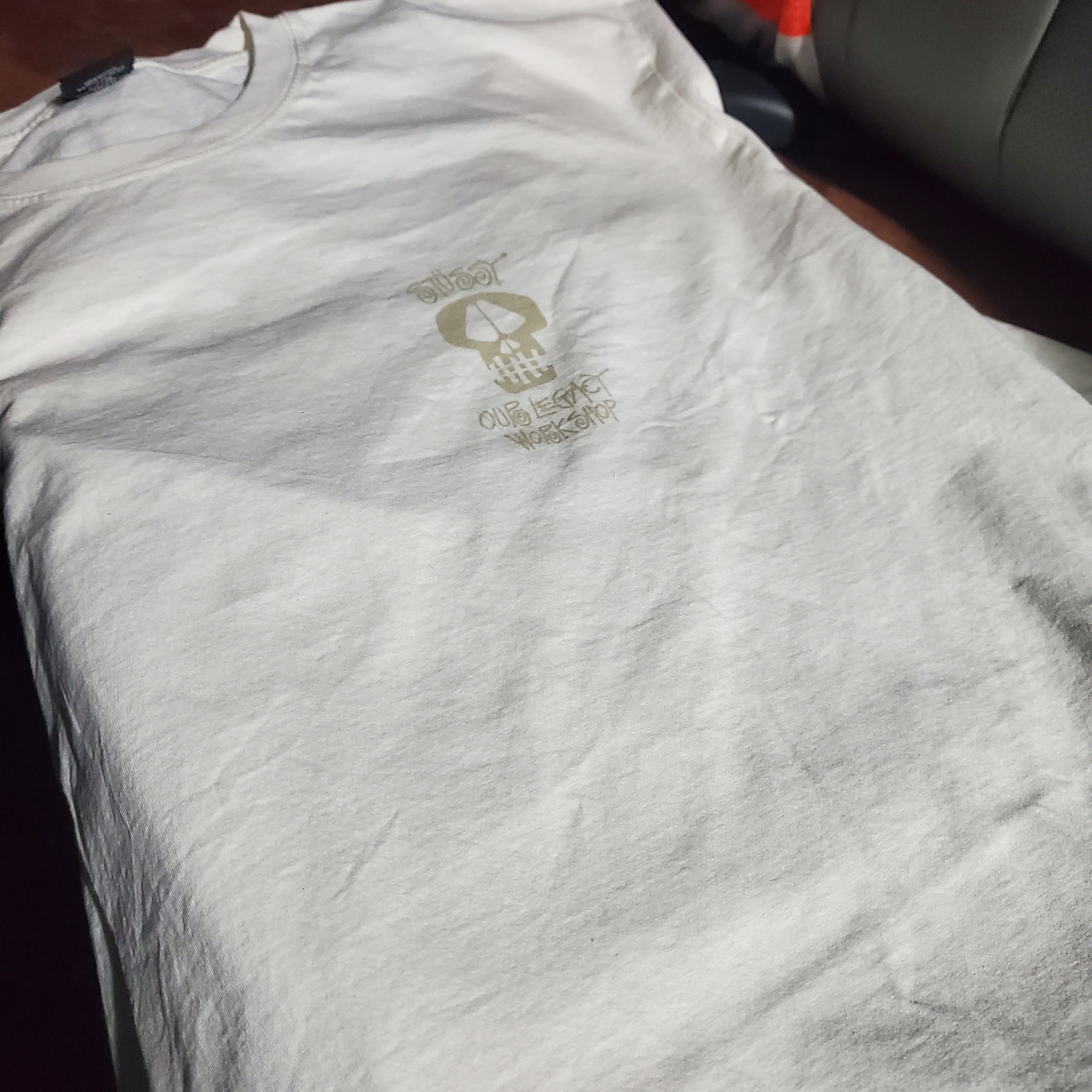 Stussy x Our Legacy Work Shop Surf Skull Pigment Dyed T-Shirt Natural 착용 스타일