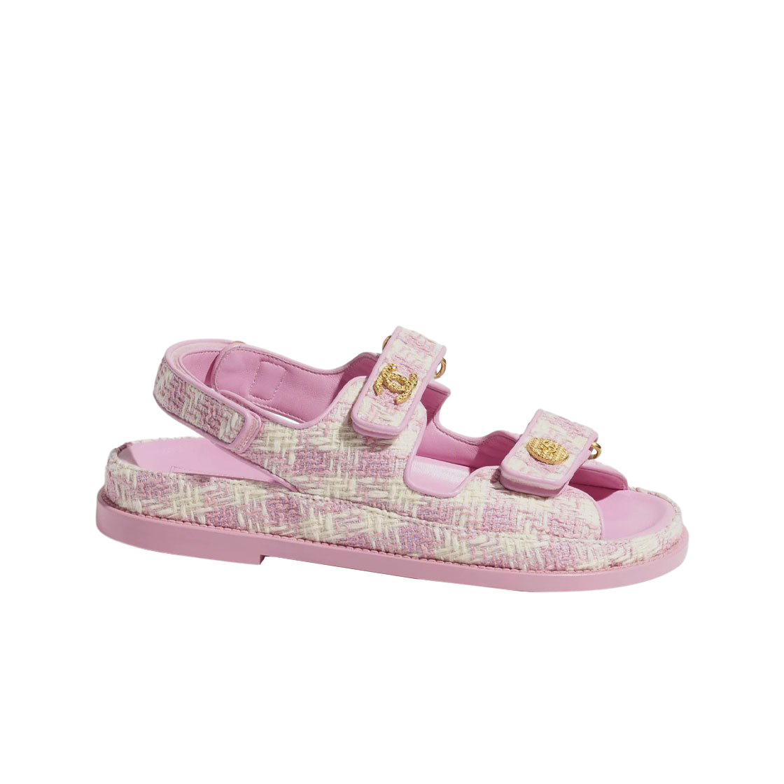(W) 샤넬 샌들 코튼 트위드 & 핑크 에크루((W) Chanel Sandals Cotton Tweed & Pink Ecru) - 1
