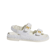 (W) Chanel Sandals Cotton Tweed & White