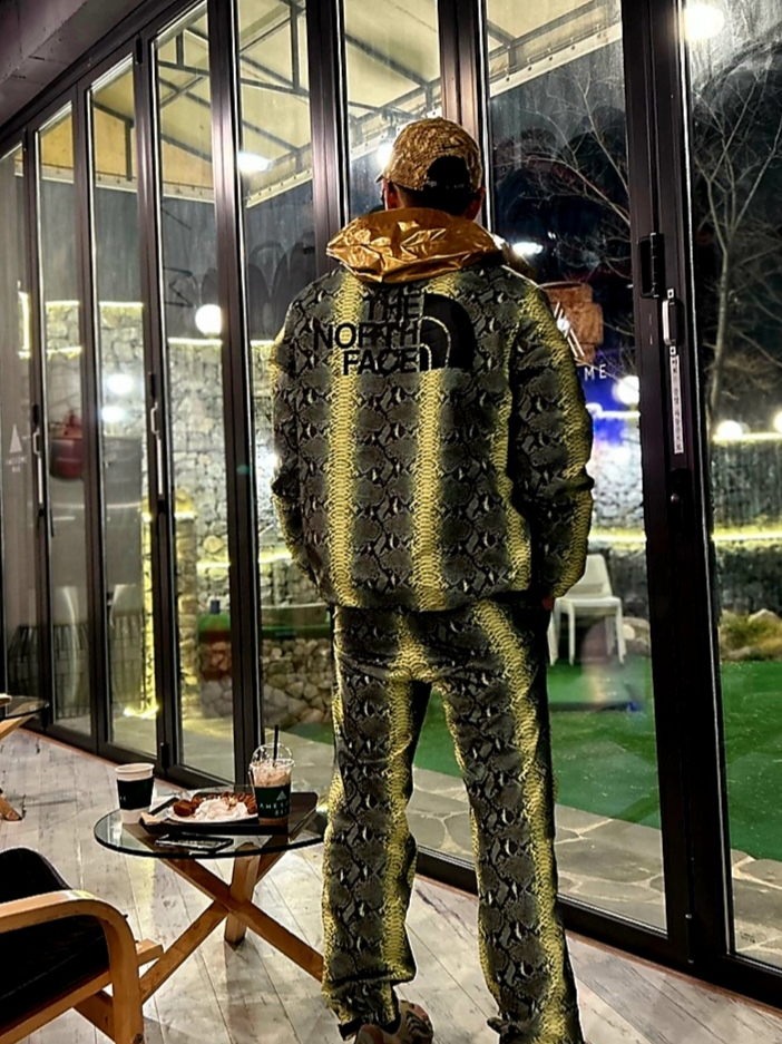 Supreme x The North Face Snakeskin Taped Seam Coaches Jacket Green - 18SS, Supreme x The North Face Metallic Mountain Parka Gold - 18SS 착용 스타일 - 3