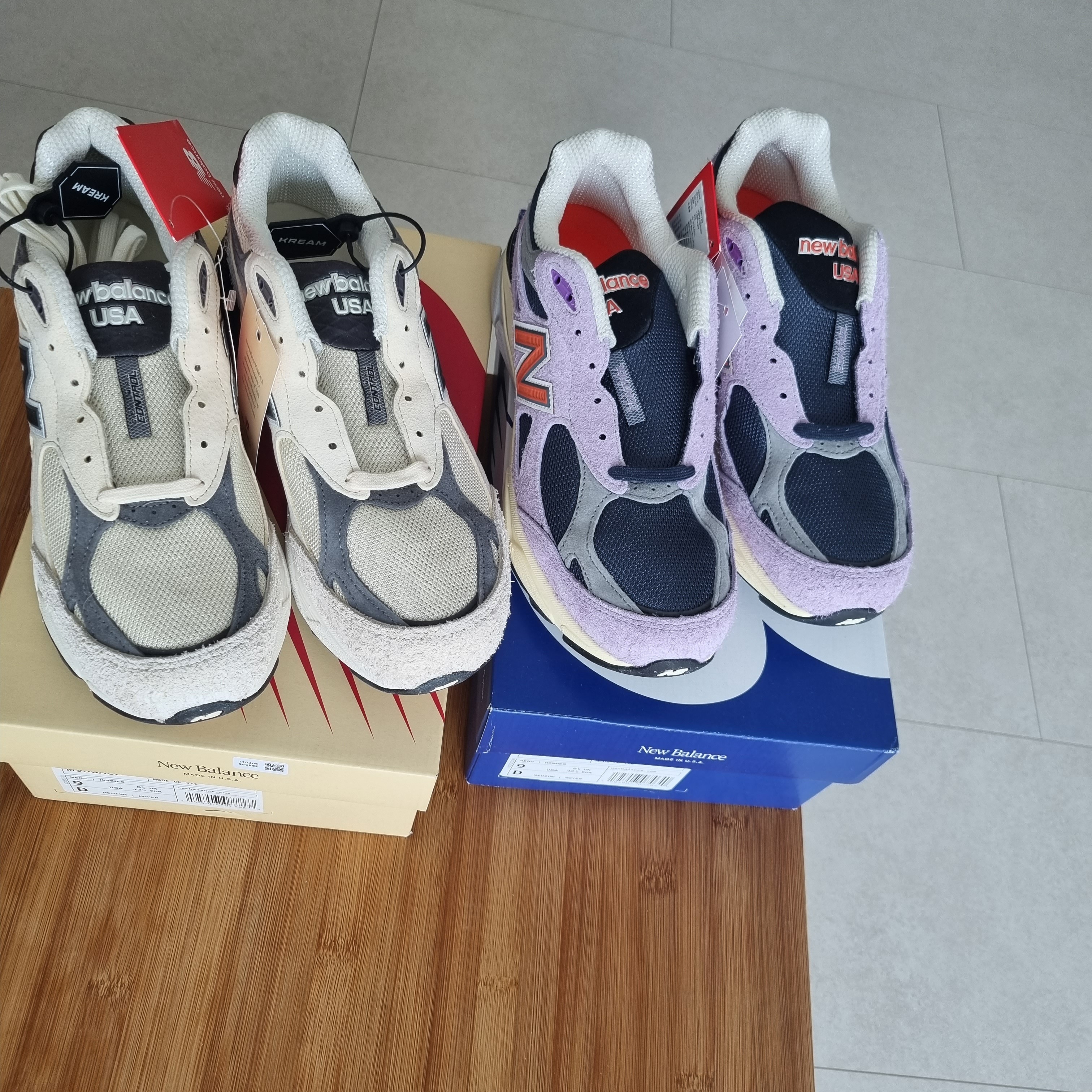 New Balance 990v3 Made in USA Moonbeam Macadamia Nut 착용 스타일 - 2