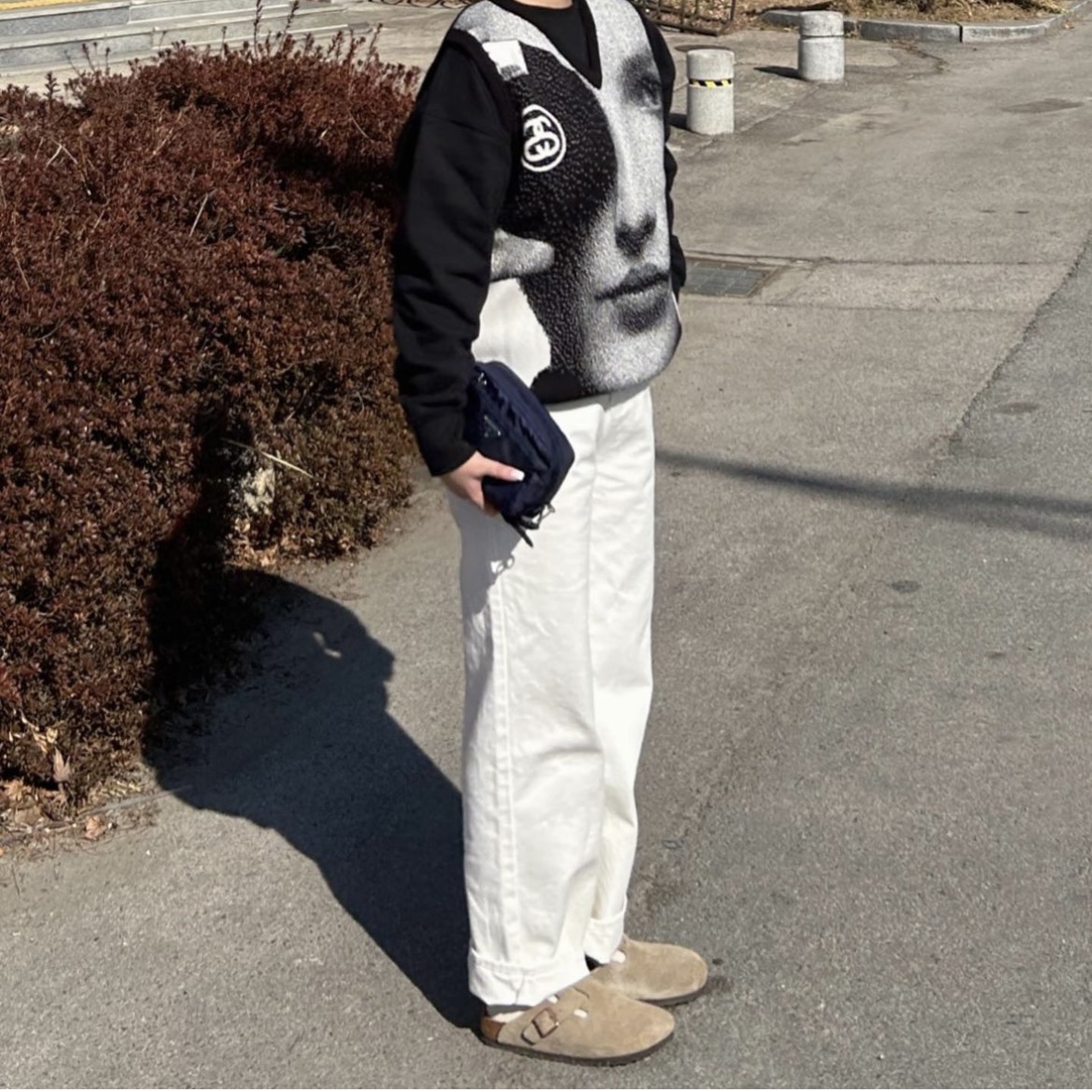 Stussy Photo Jacquard Vest Black, Birkenstock Boston Soft Footbed Taupe - Regular 착용 스타일 - 2