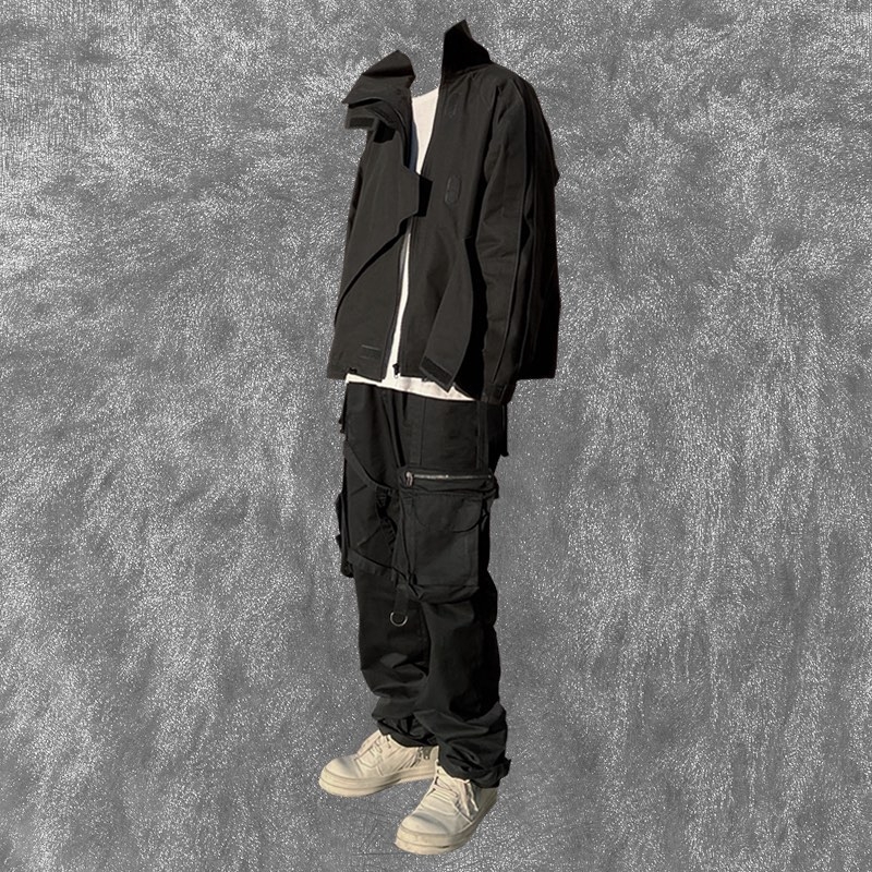 AOP Multi Layered Jacket Black 착용 스타일 - 2