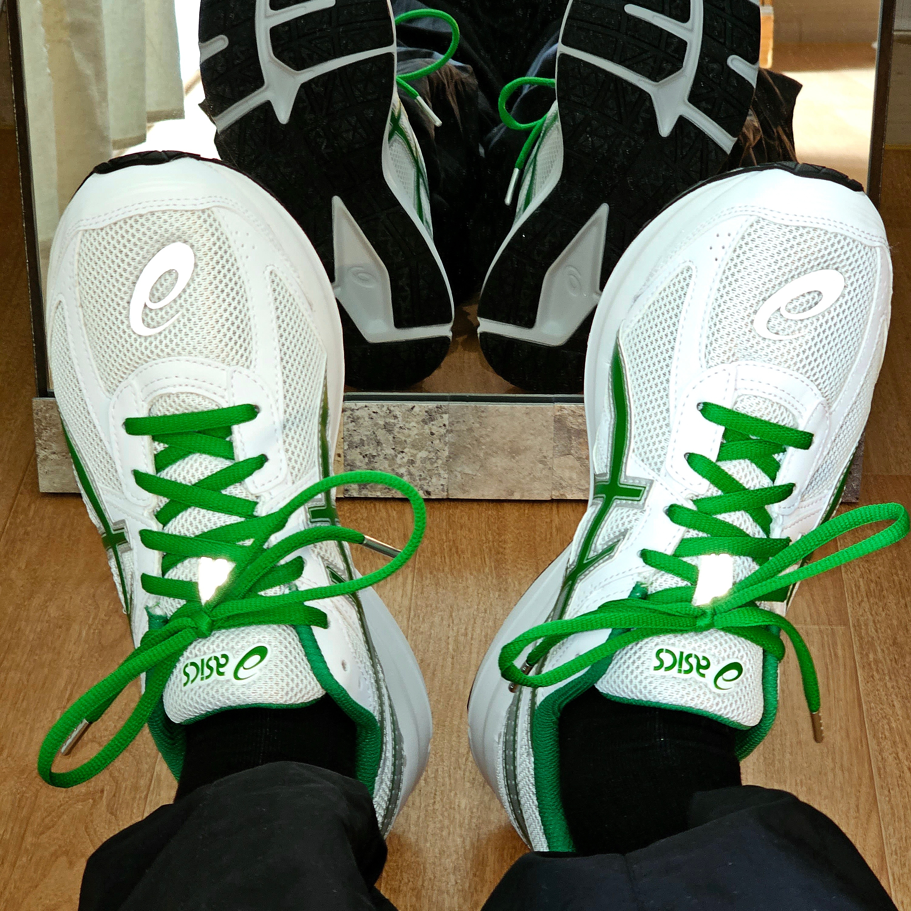 Asics Jog 100 S White Green - 2E Wide 착용 스타일 - 2