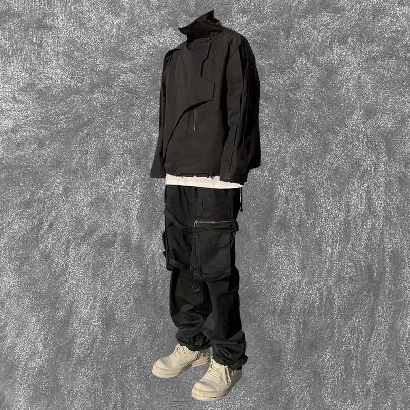 AOP Multi Layered Jacket Black 착용 스타일 - 1