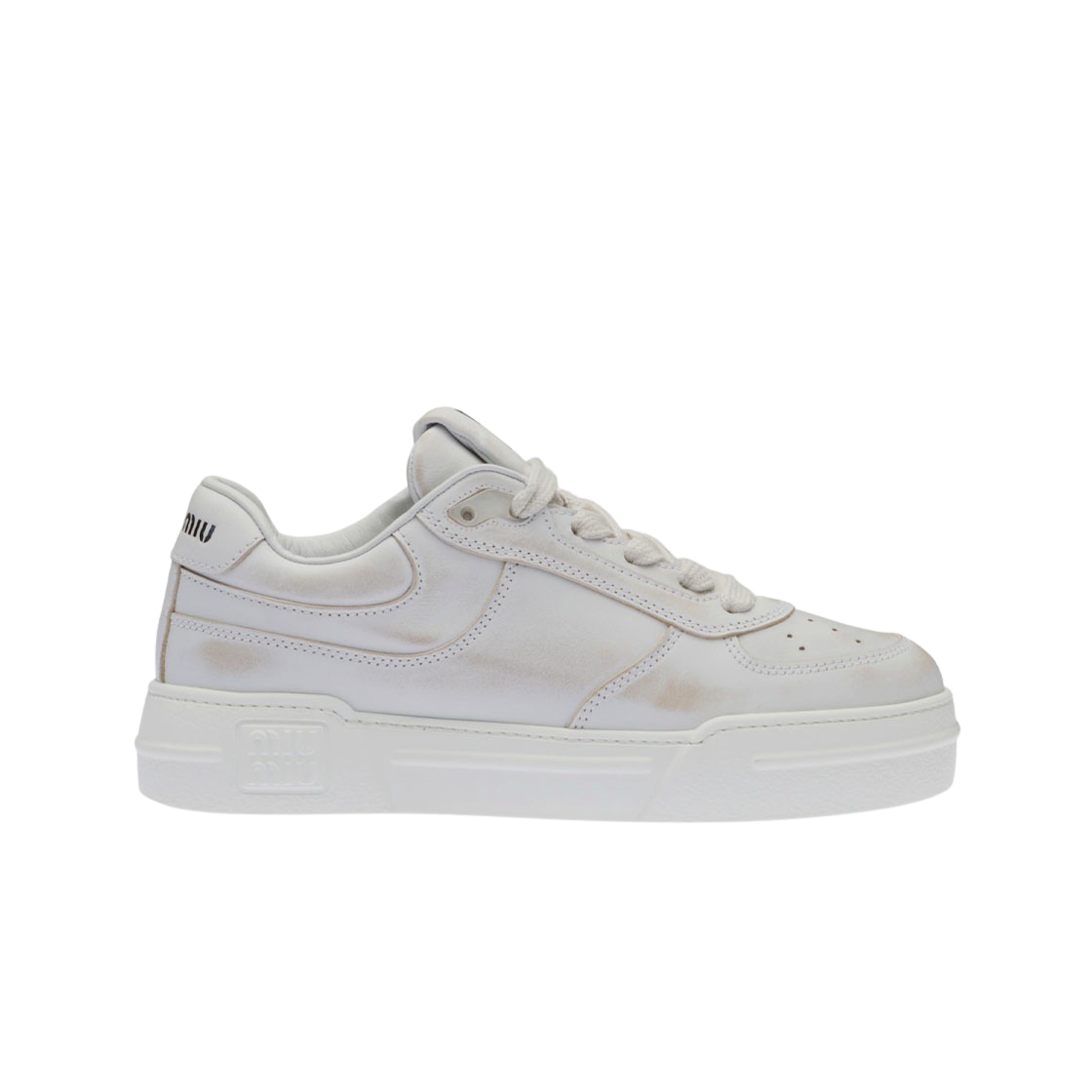 (W) 미우 미우 블리치드 레더 스니커즈 화이트((W) Miu Miu Bleached Leather Sneakers White) - 1