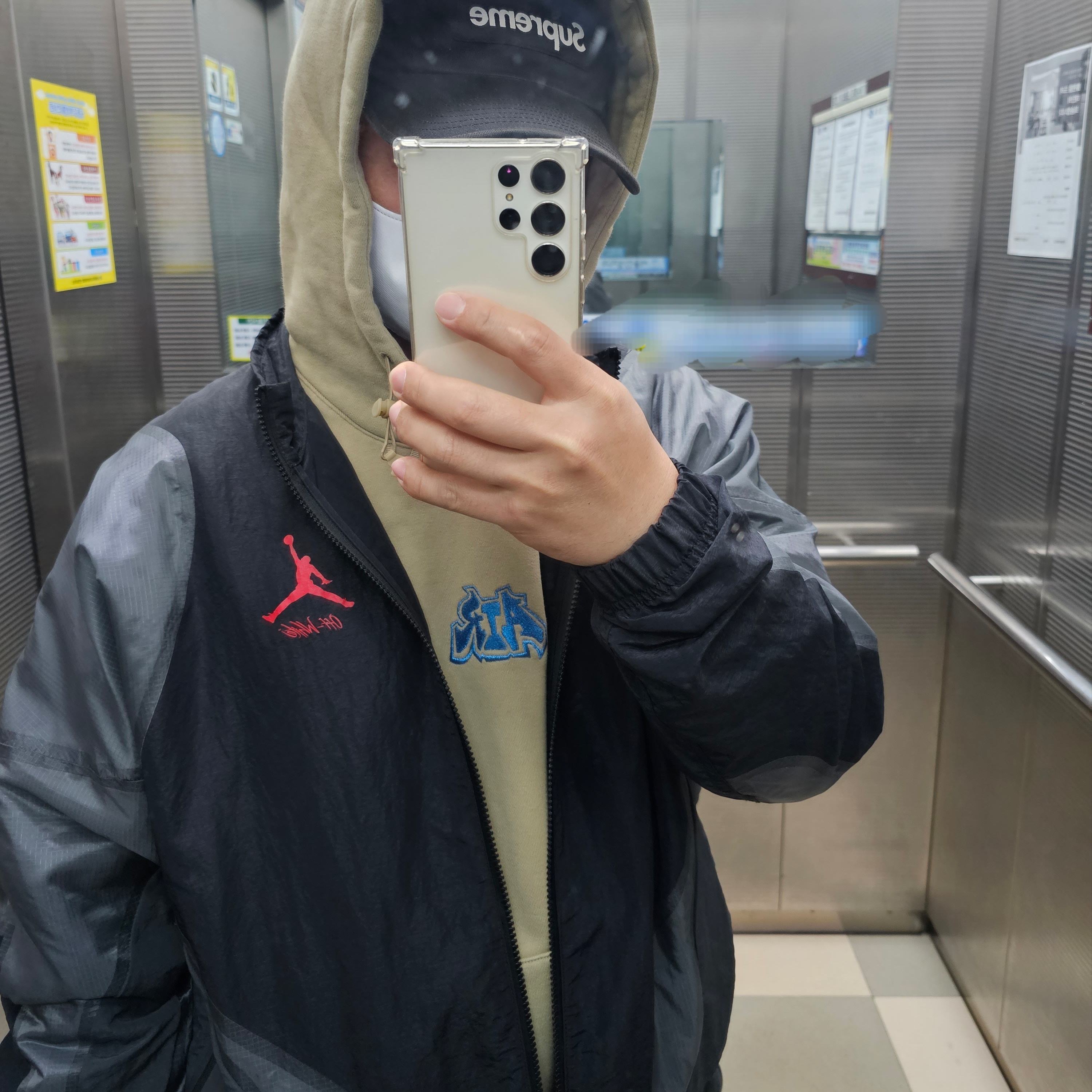 Nike x Off-White NRG Fleece Hoodie Khaki - Asia, Jordan x Off-White Woven Jacket Black - US/EU 착용 스타일