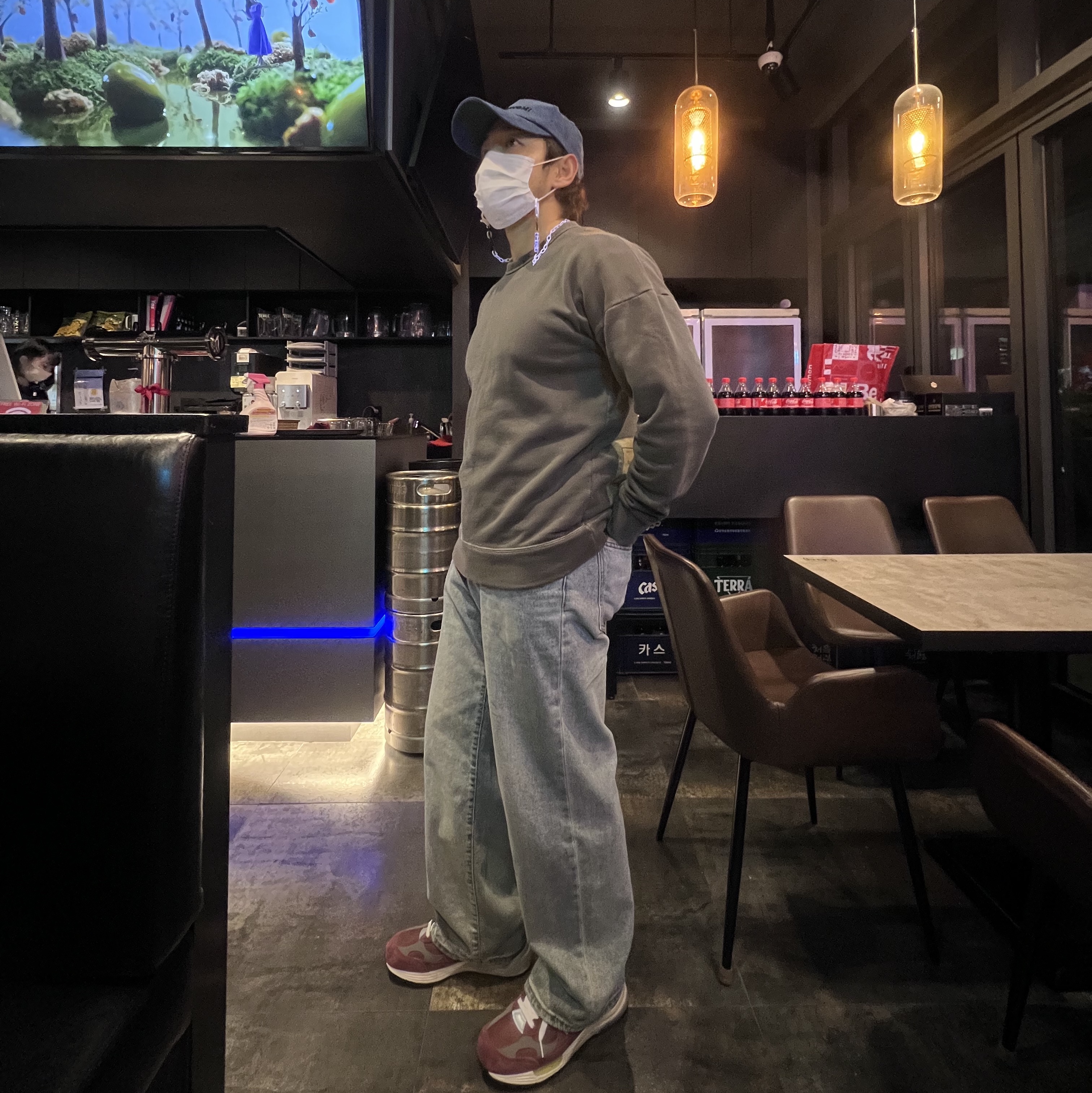 Wooyoungmi Black Embroidered Logo Ball Cap Blue Denim - 22FW 착용 스타일 - 2