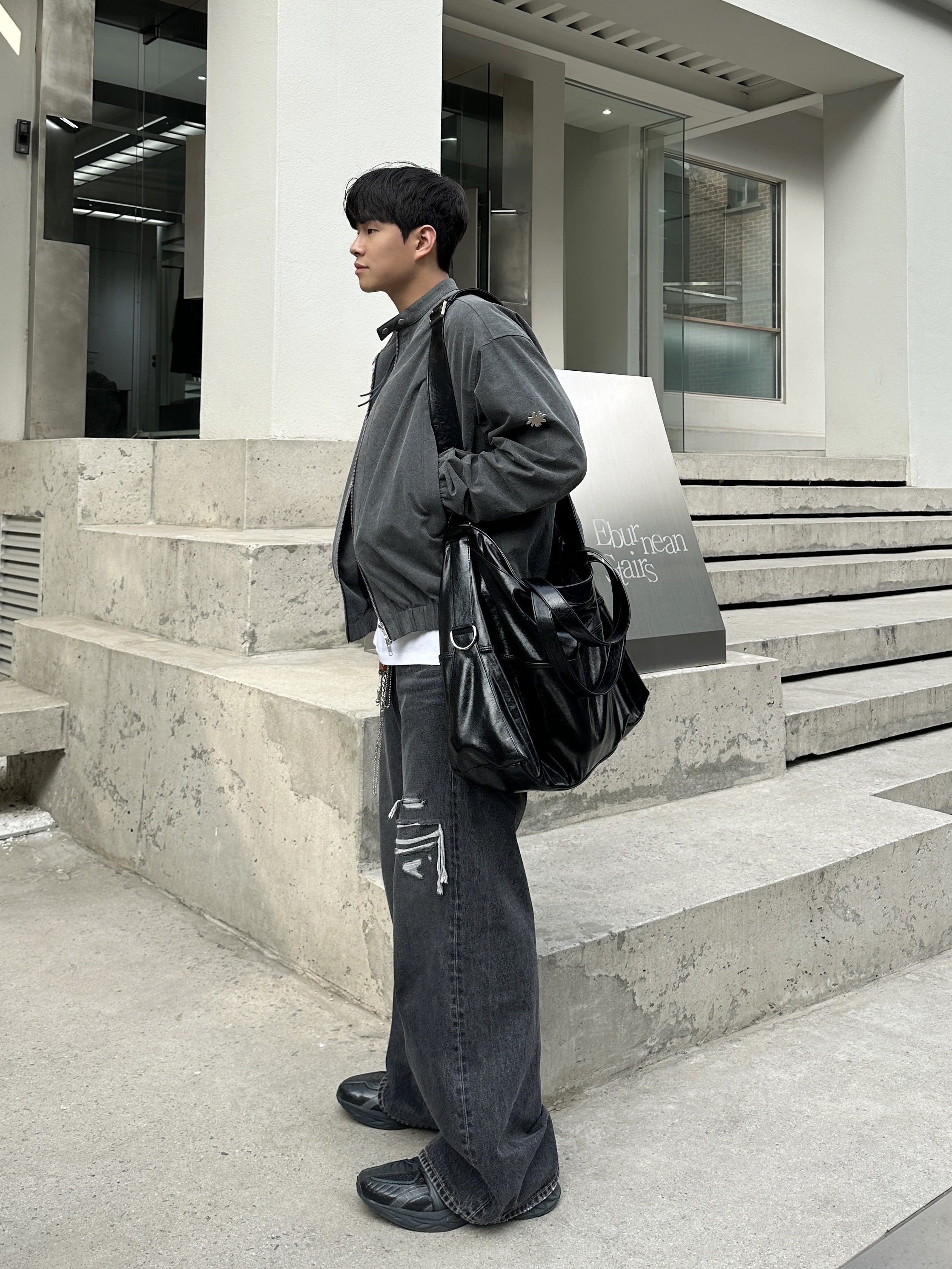 Diesel D-Rise 007f6 Straight Jeans Black Dark Grey, Asics x Andersson Bell HN2-S Protoblast Black 착용 스타일 - 3