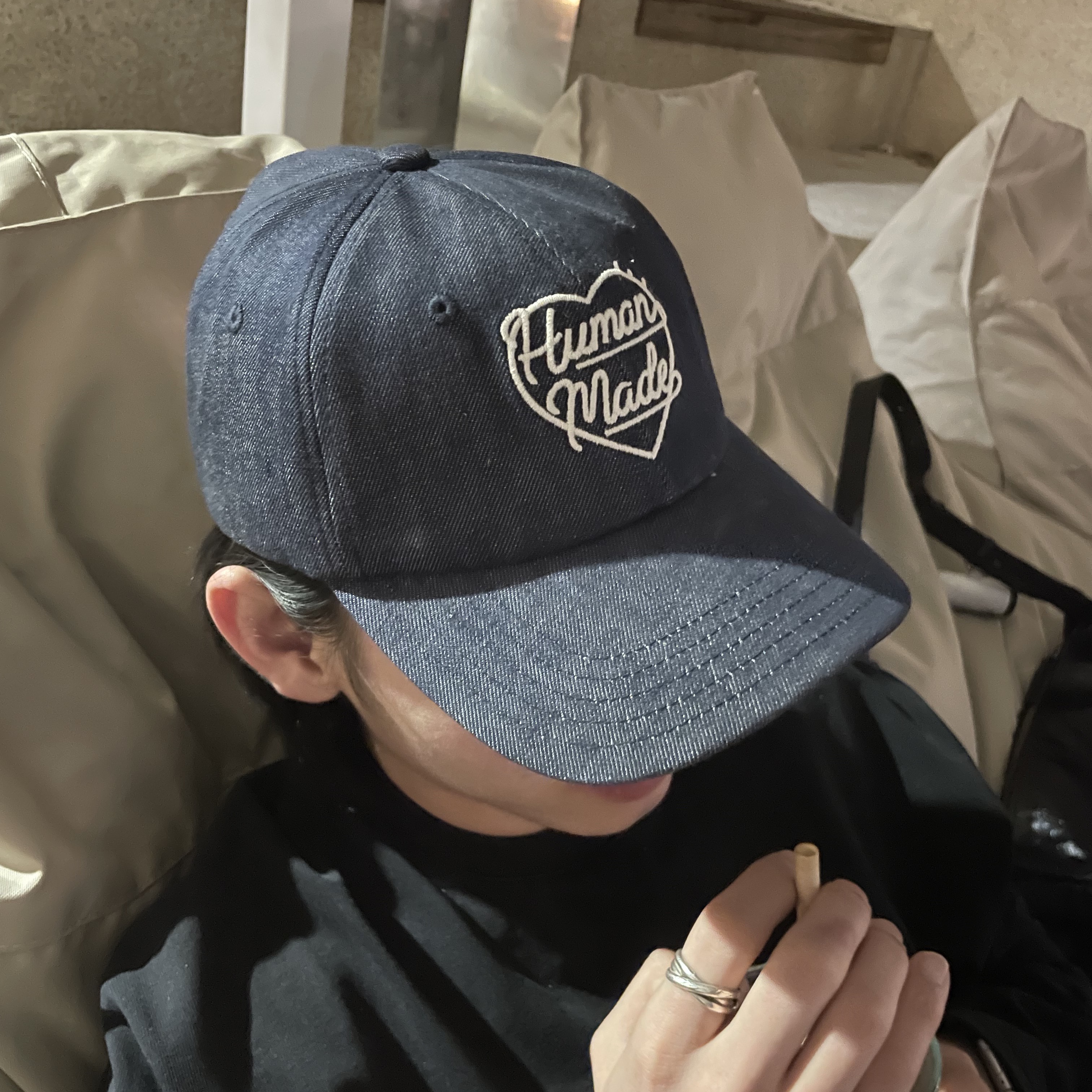 Human Made 6 Panel Denim Cap Indigo 착용 스타일 - 2