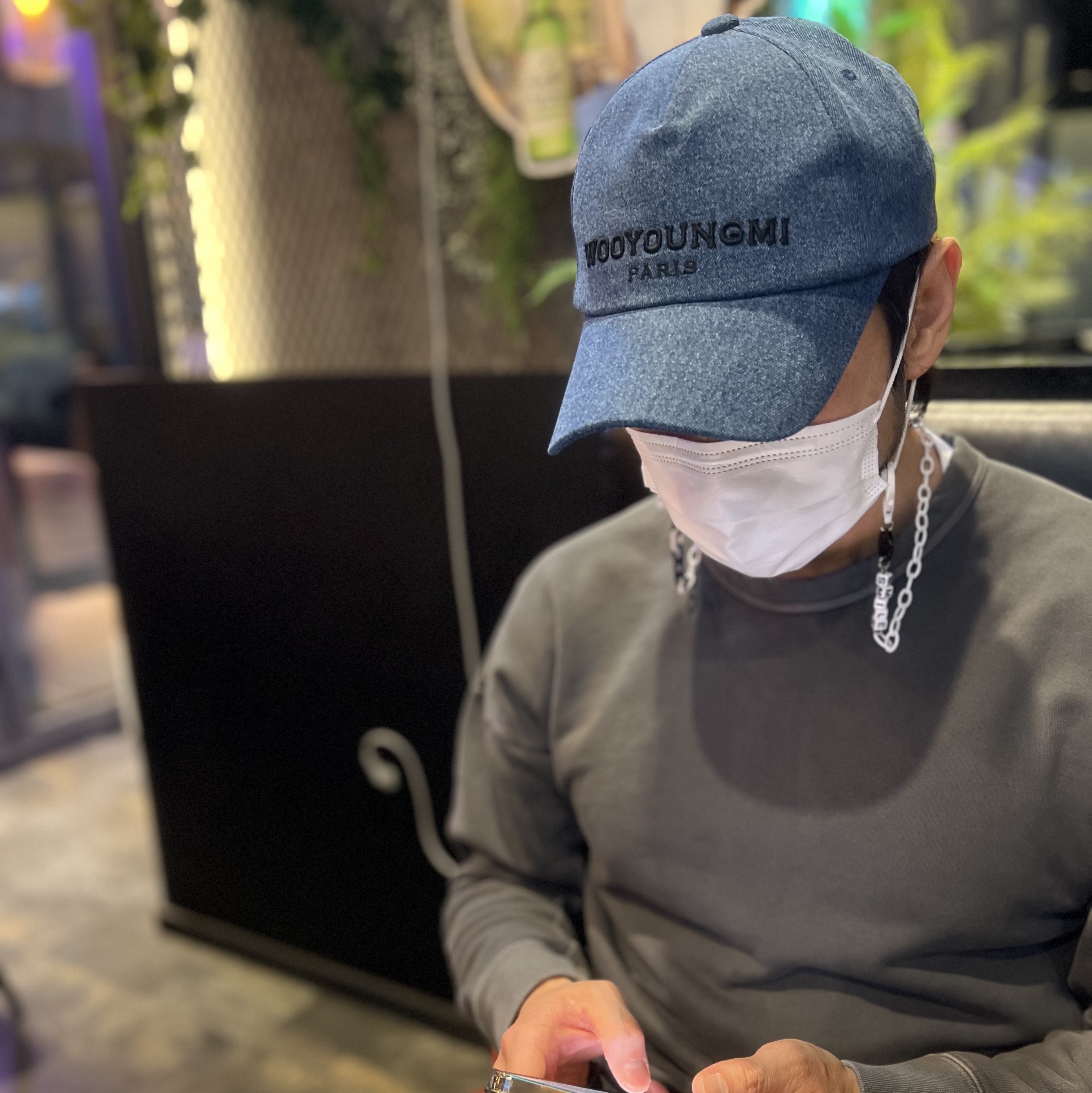 Wooyoungmi Black Embroidered Logo Ball Cap Blue Denim - 22FW 착용 스타일 - 1