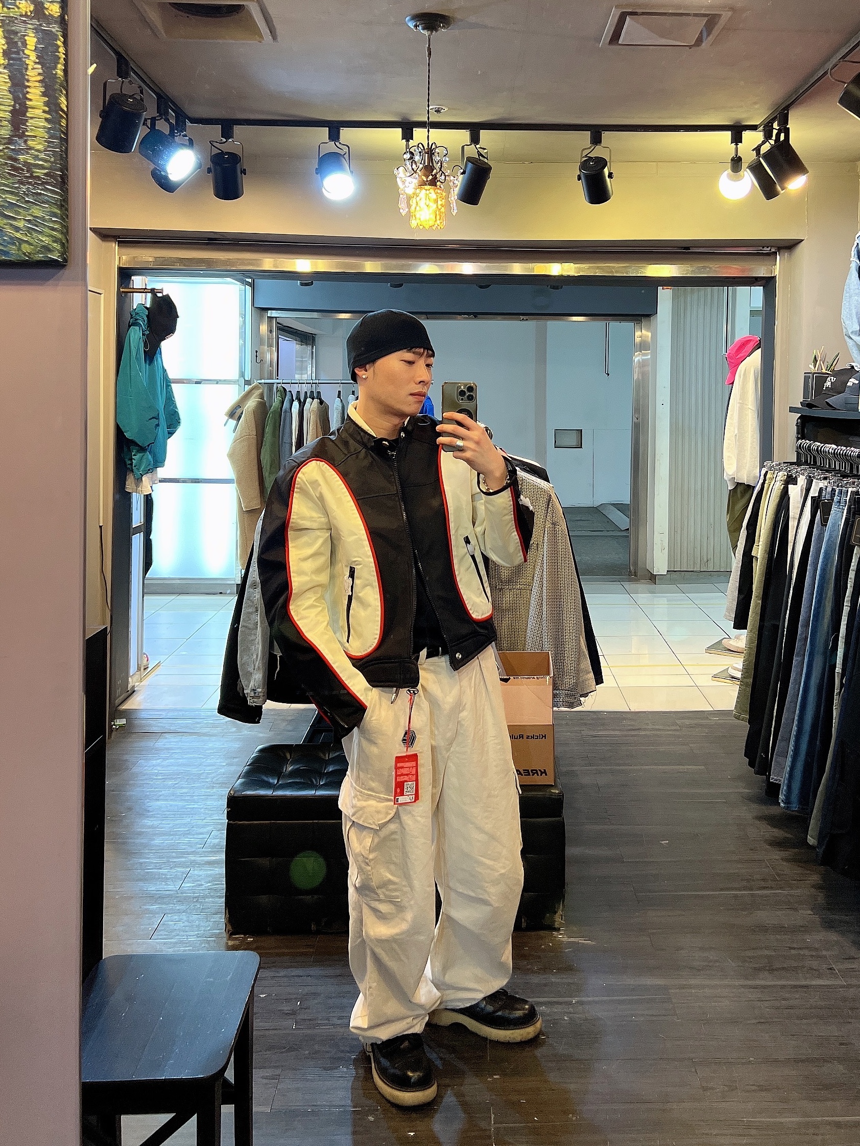 Diesel J-Blink Biker Jacket in Colour-Block Nylon Black White 착용 스타일 - 2