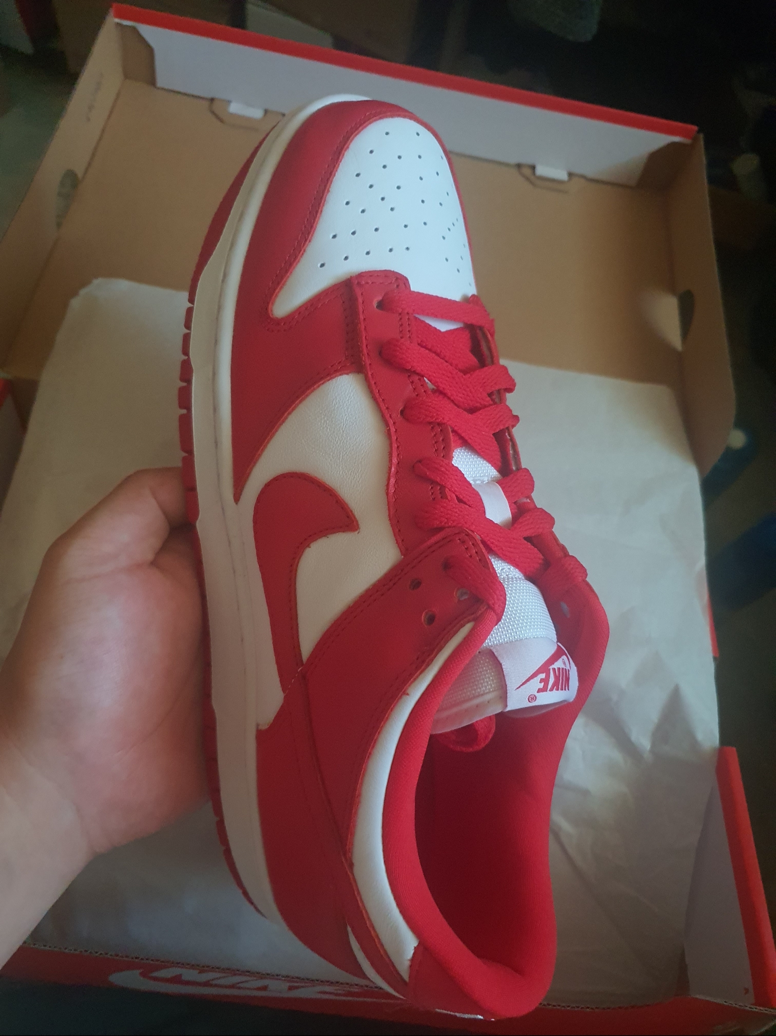 Nike Dunk Low SP White and University Red 2023 착용 스타일