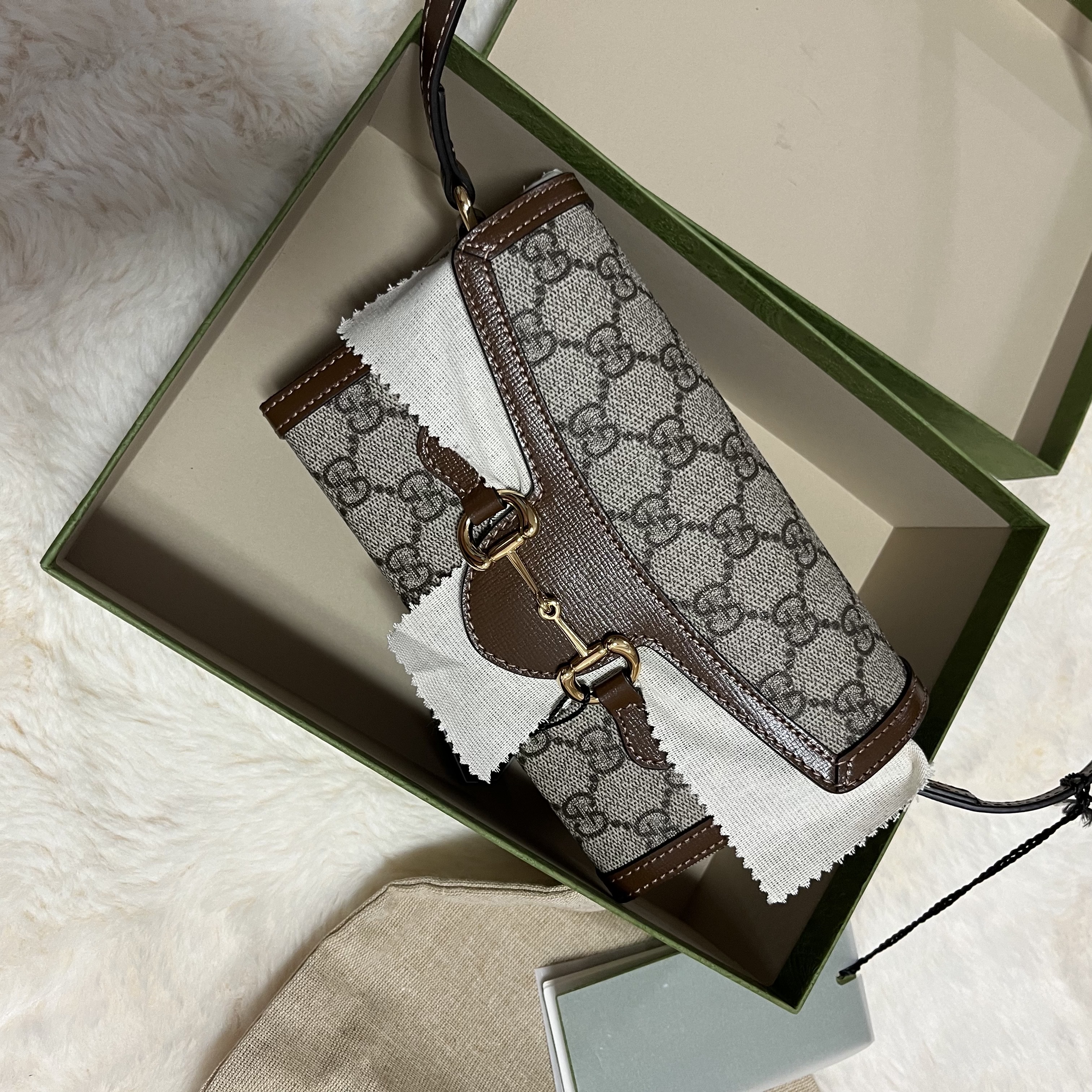 Gucci Horsebit 1955 Mini Bag Beige Ebony Brown 착용 스타일