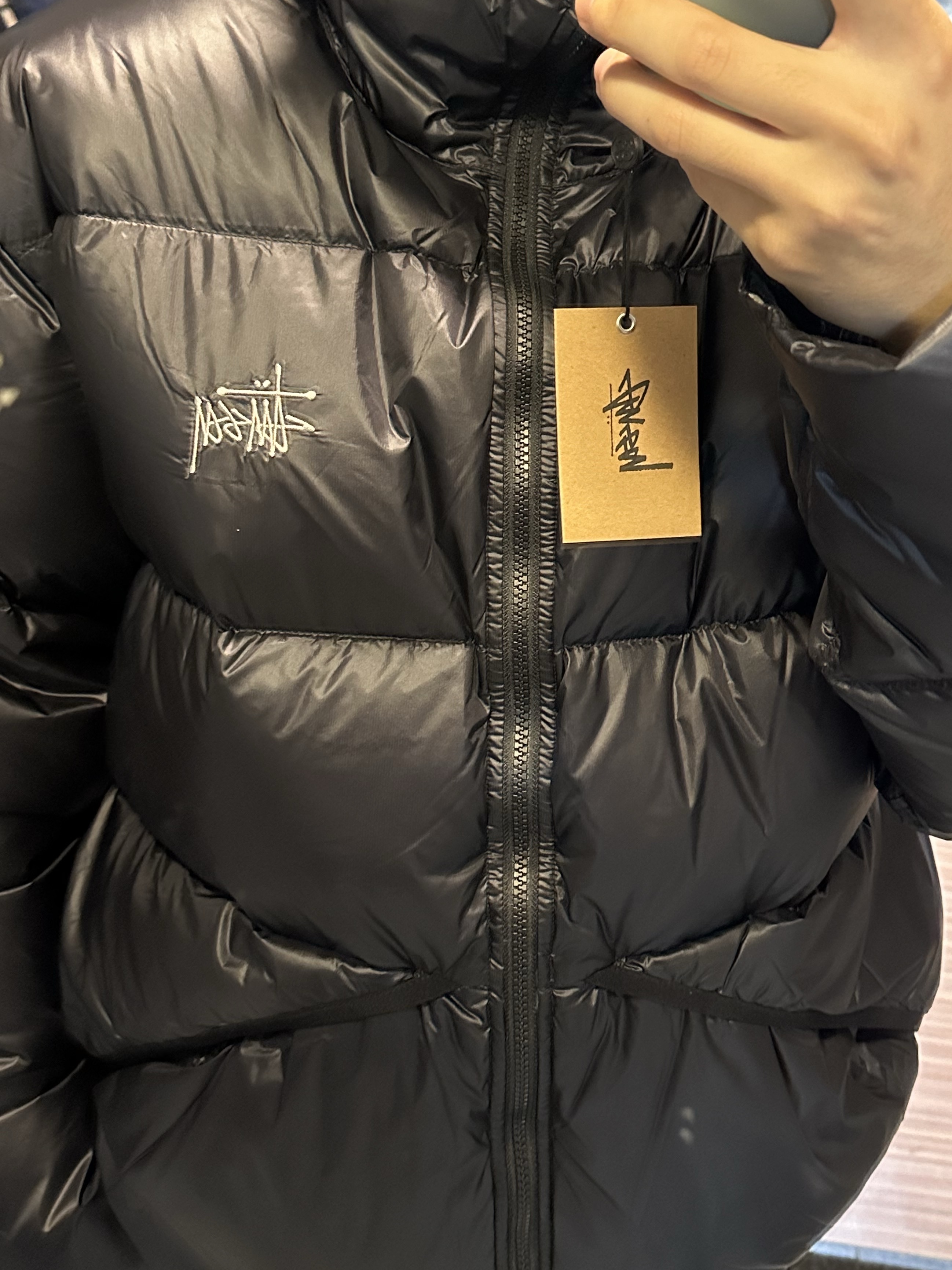 Stussy Down Parka Micro Ripstop Phantom Black 착용 스타일 - 1